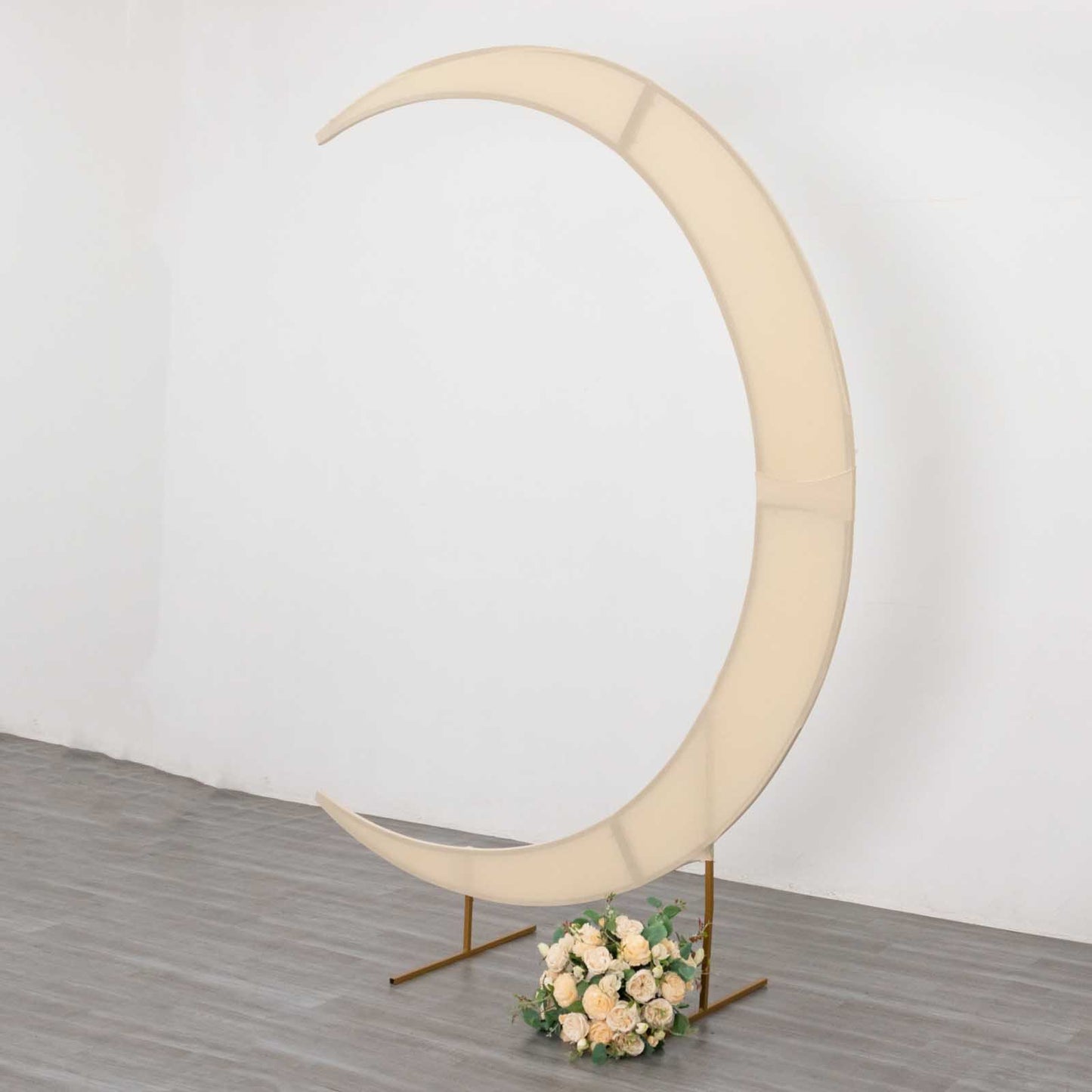 7.5ft Beige Spandex Crescent Moon Wedding Arch Cover, Custom Fitted Chiara Backdrop Stand Cover
