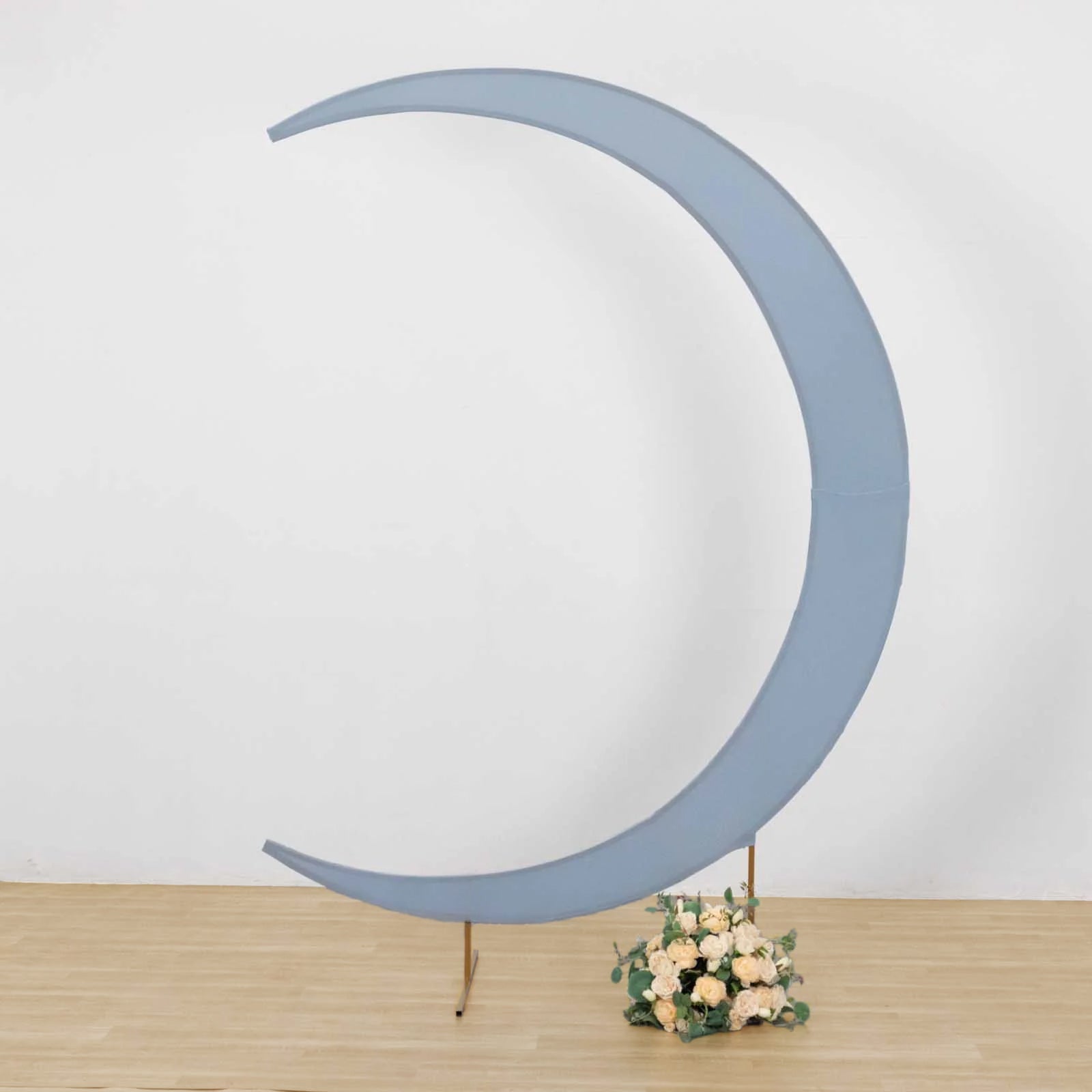 7.5ft Dusty Blue Crescent Moon Wedding Arch Cover with Floral Arrangement