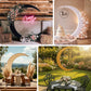 White spandex crescent moon wedding arch cover for elegant events.