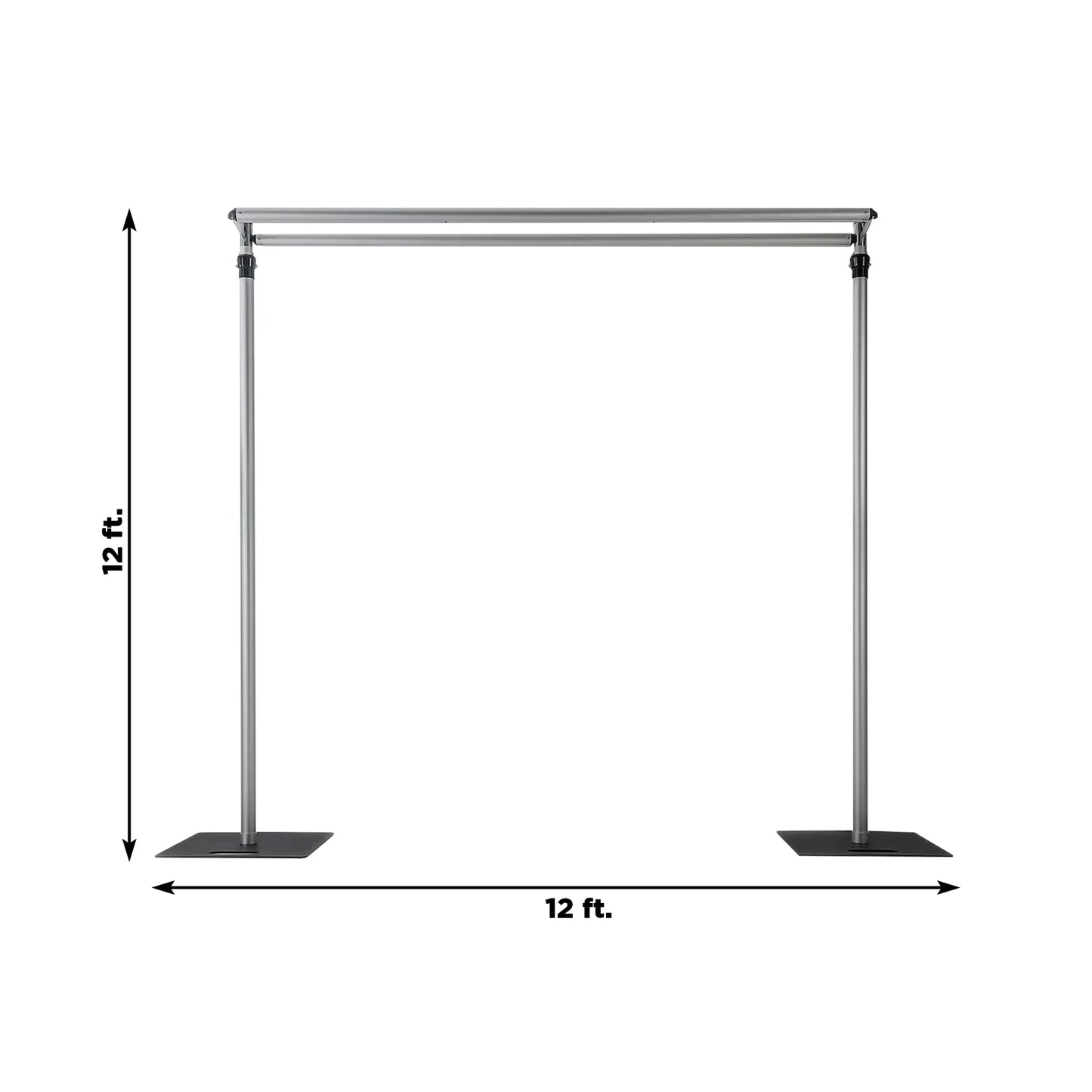 Adjustable Pipe and Drape Backdrop Stand with Double Cross Bars, Silver Aluminum Frame Support System 12ft x 12ft with Heavy Steel Bases