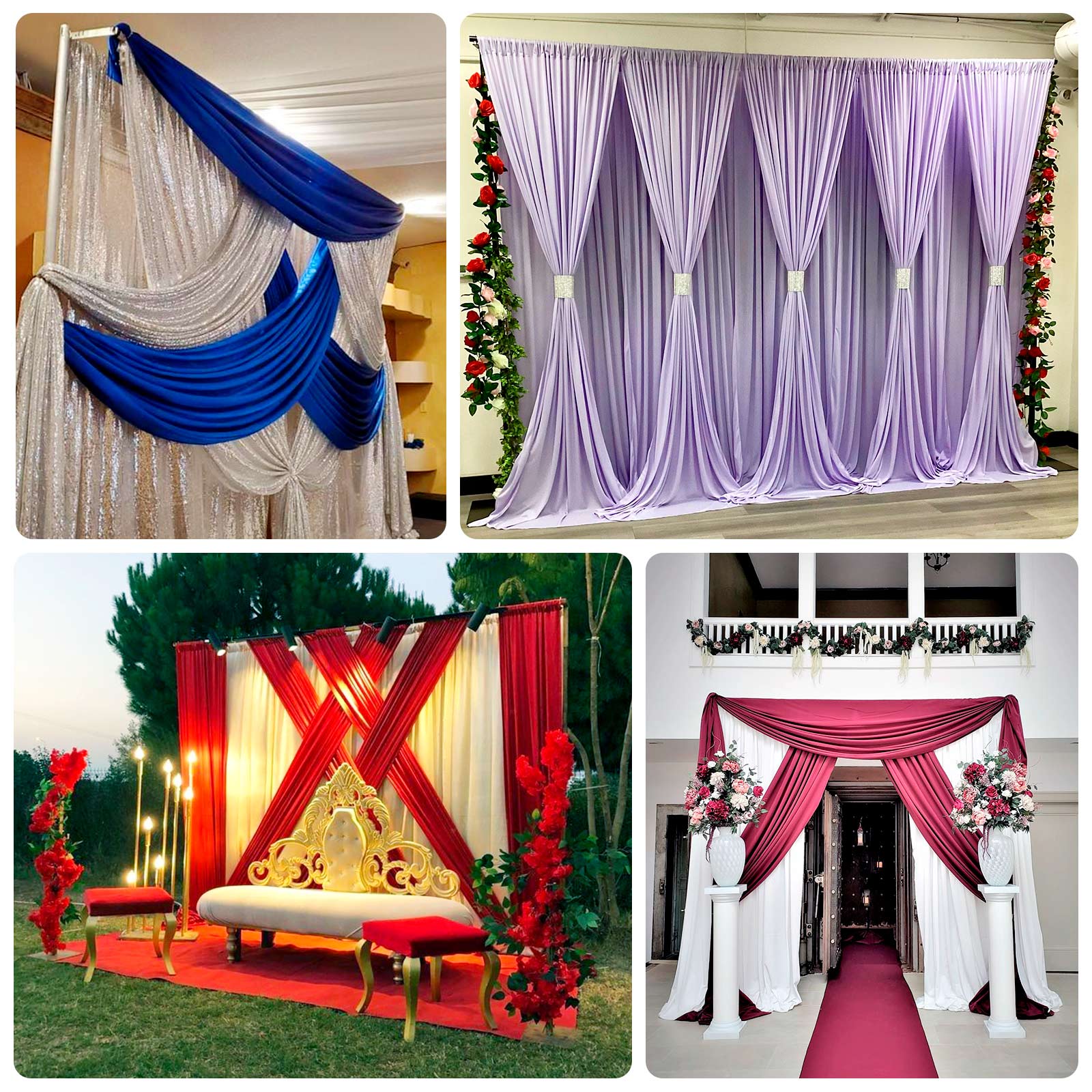 Adjustable Pipe and Drape Backdrop Stand with Double Cross Bars, Silver Aluminum Frame Support System 12ft x 12ft with Heavy Steel Bases