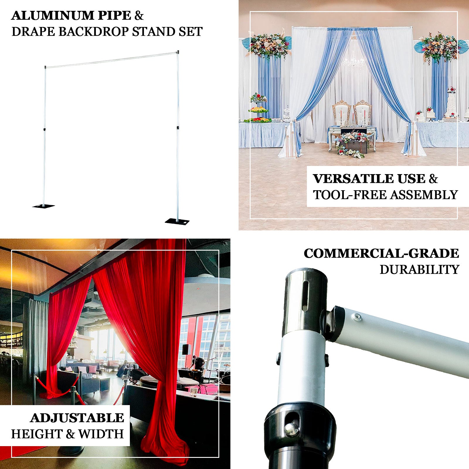 12ft Aluminum Adjustable Backdrop Stand with Heavy Steel Base Plate, Commercial Grade DIY Pipe and Drape Photography Background Frame

