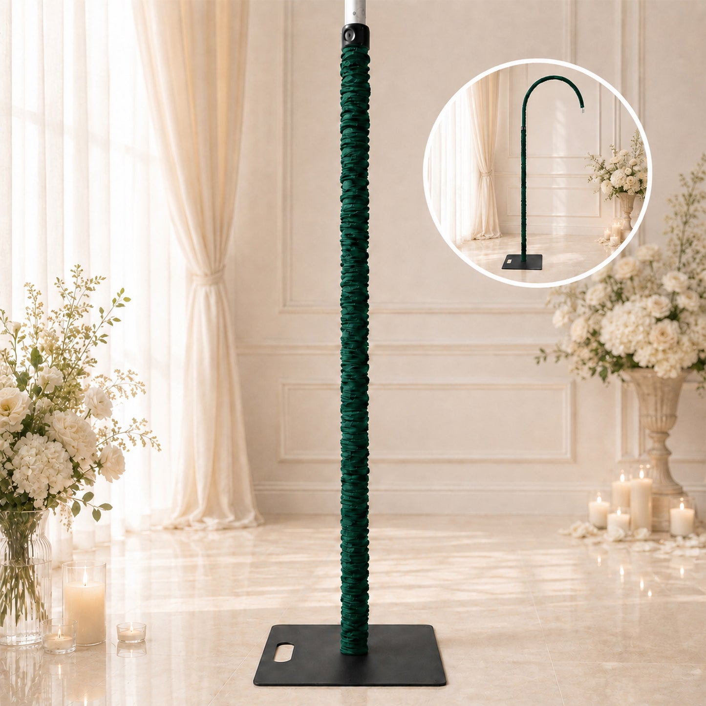 20ft Spandex Upright Pole Cover – Hunter Emerald Green, Stretch Fabric for Curved Aluminum Chandelie