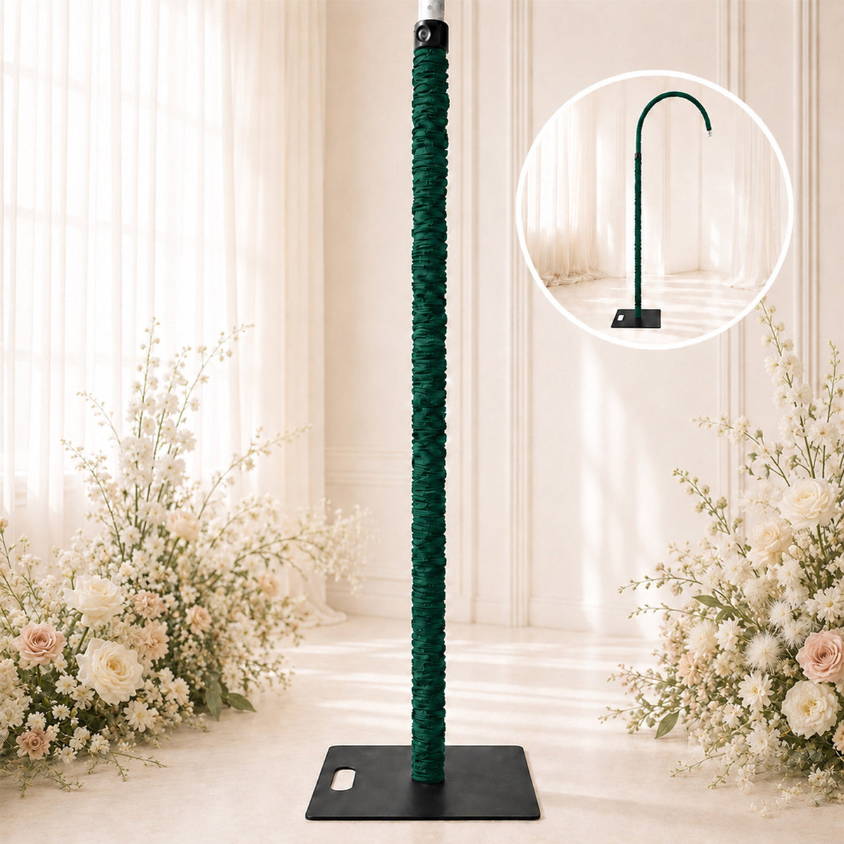 20ft Spandex Upright Pole Cover – Hunter Emerald Green, Stretch Fabric for Curved Aluminum Chandelie