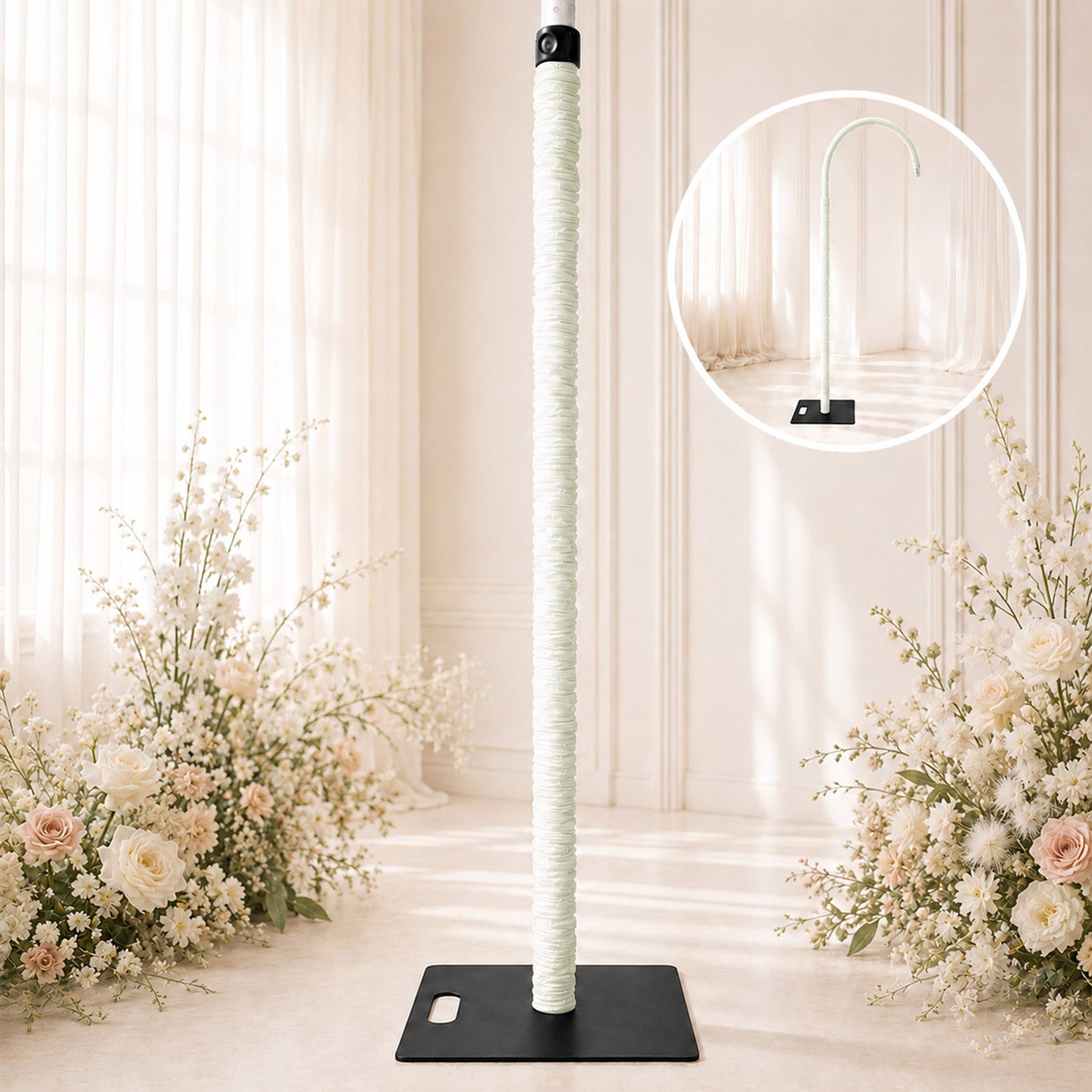 20ft Spandex Upright Pole Cover – Ivory, Stretch Fabric for Curved Aluminum Chandelier Hanger, Pipe 