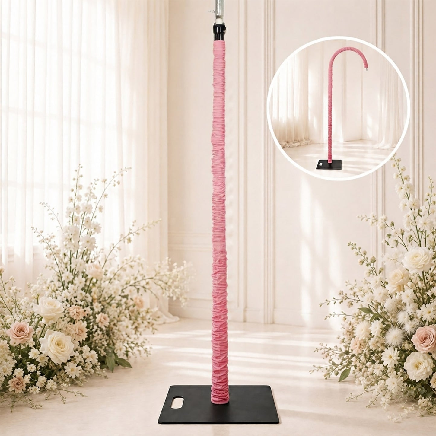 20ft Spandex Upright Pole Cover – Pink, Stretch Fabric for Curved Aluminum Chandelier Hanger, Pipe &