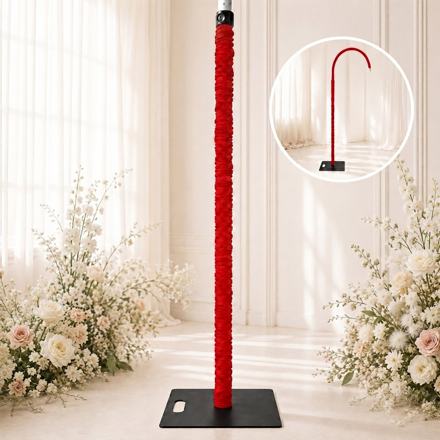 20ft Spandex Upright Pole Cover – Red, Stretch Fabric for Curved Aluminum Chandelier Hanger, Pipe & 