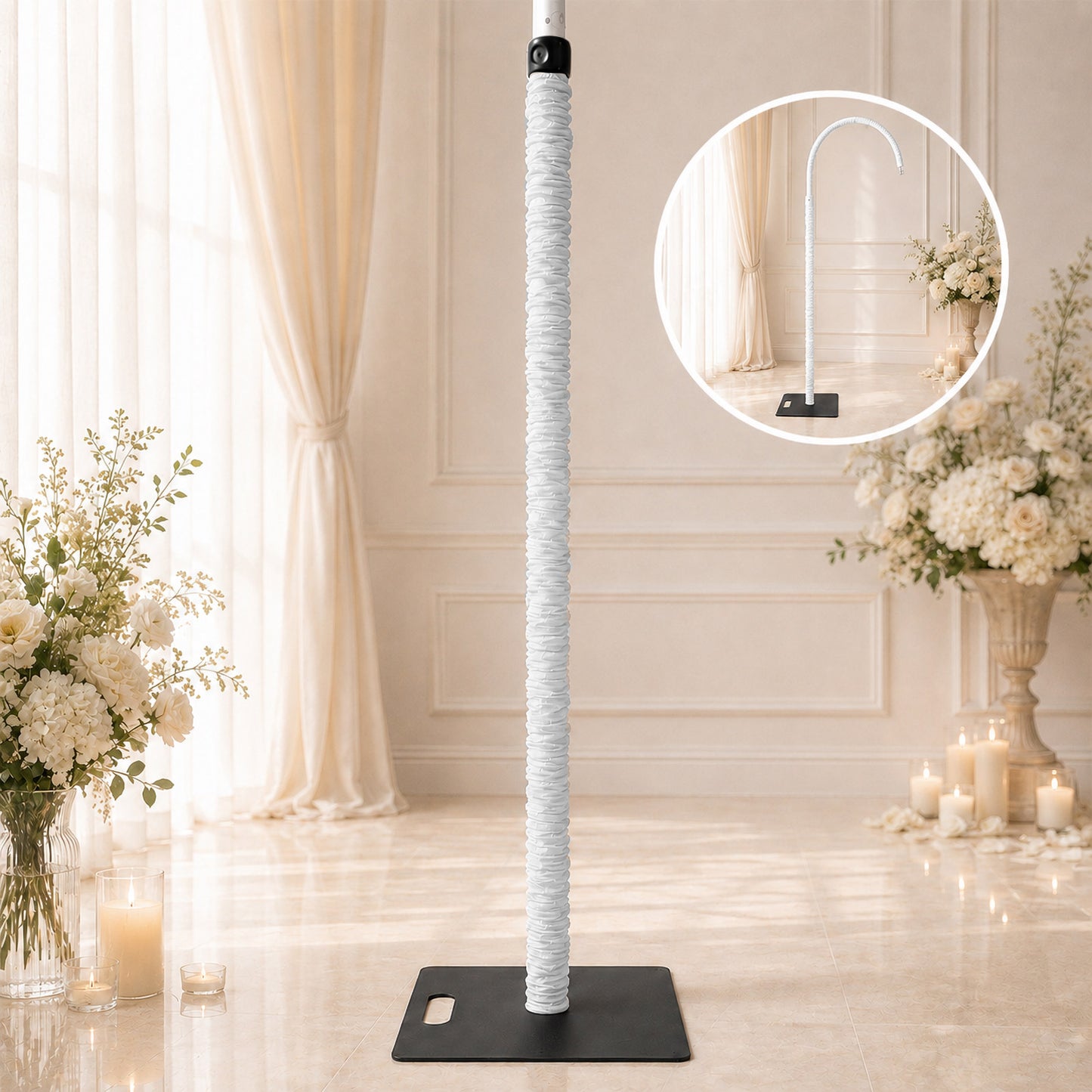 20ft Spandex Upright Pole Cover – White, Stretch Fabric for Curved Aluminum Chandelier Hanger, Pipe 