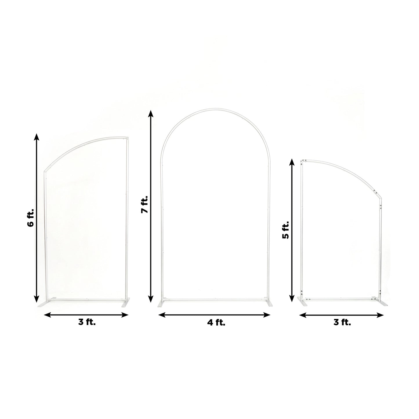 Set of 3 Aluminum Chiara Arch Backdrop Stands Silver – Round Top & Half Moon Frame for Wedding & Eve