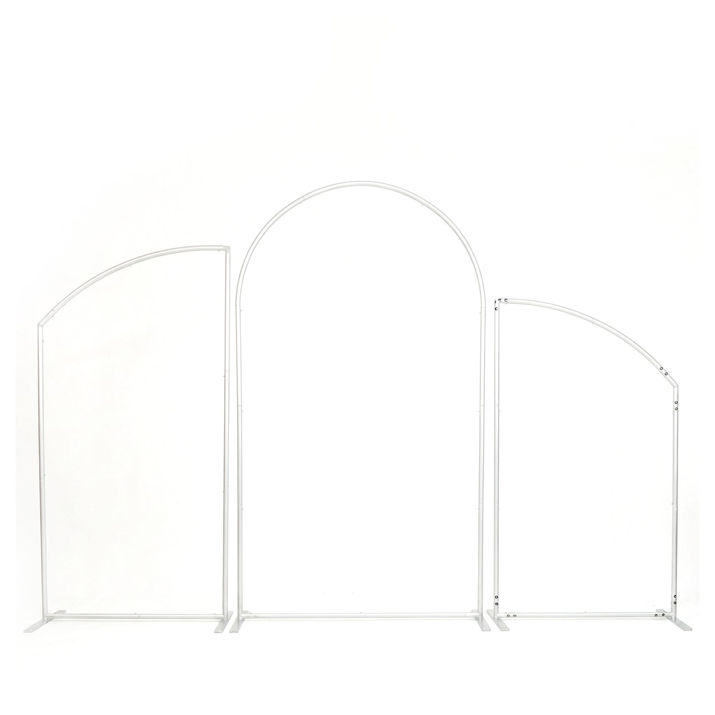 Set of 3 Aluminum Chiara Arch Backdrop Stands Silver – Round Top & Half Moon Frame for Wedding & Eve