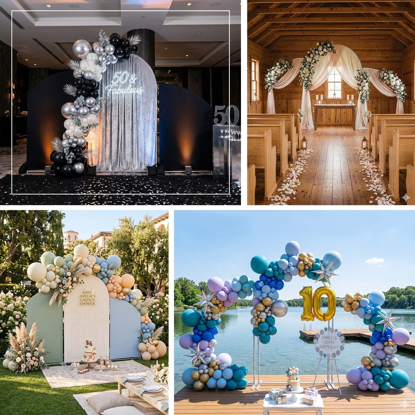 Set of 3 Aluminum Chiara Arch Backdrop Stands Silver – Round Top & Half Moon Frame for Wedding & Eve