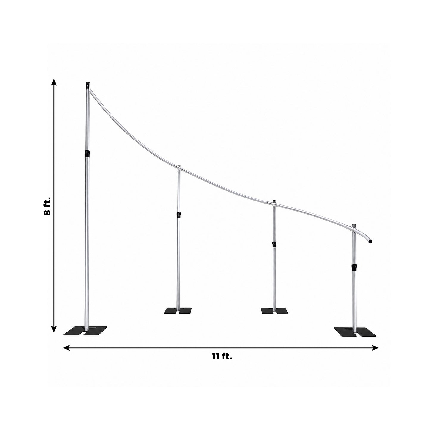 11ft x 8ft Curved Wave Wedding Arch Stand, Heavy Duty Silver Aluminum Alloy Backdrop Frame with 4 Ad