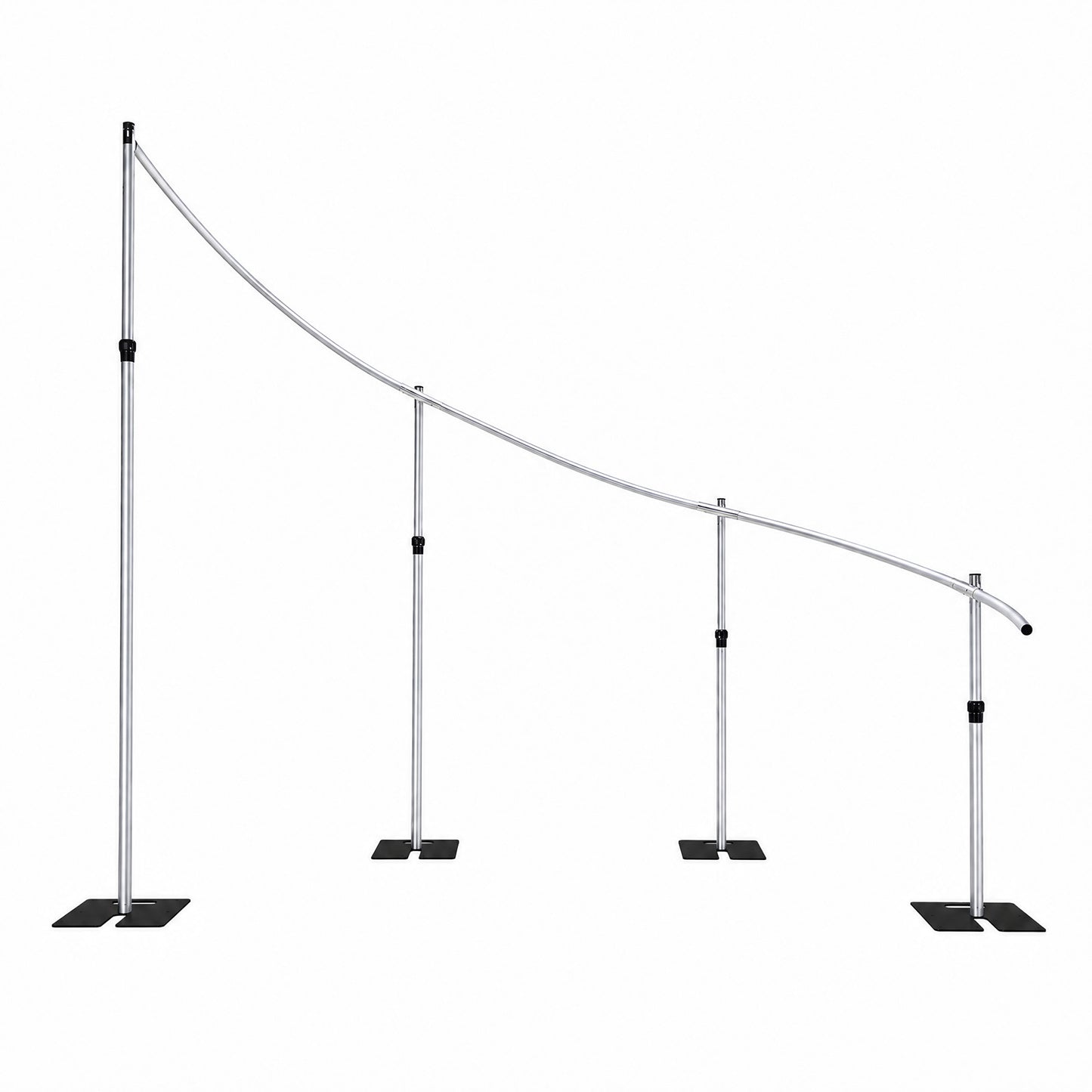 11ft x 8ft Curved Wave Wedding Arch Stand, Heavy Duty Silver Aluminum Alloy Backdrop Frame with 4 Ad
