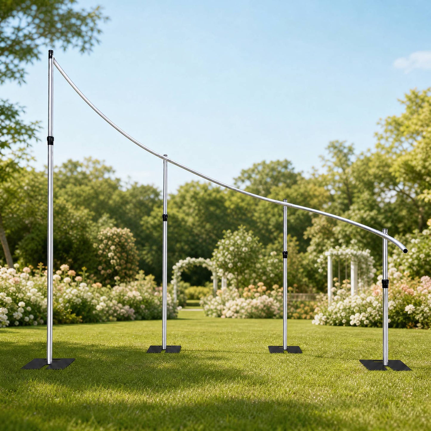 11ft x 8ft Curved Wave Wedding Arch Stand, Heavy Duty Silver Aluminum Alloy Backdrop Frame with 4 Ad