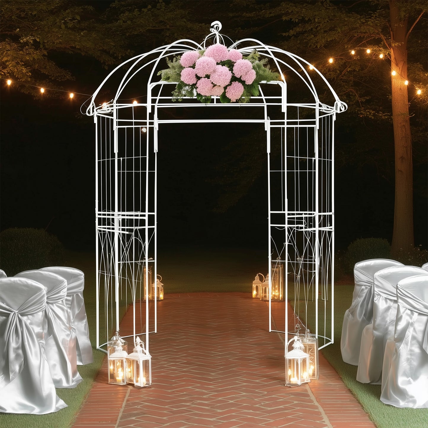 10ft White Metal Birdcage Ceremony Arch – Garden Gazebo Pergola Arbor Trellis for Outdoor Weddings, Vines & Flowers