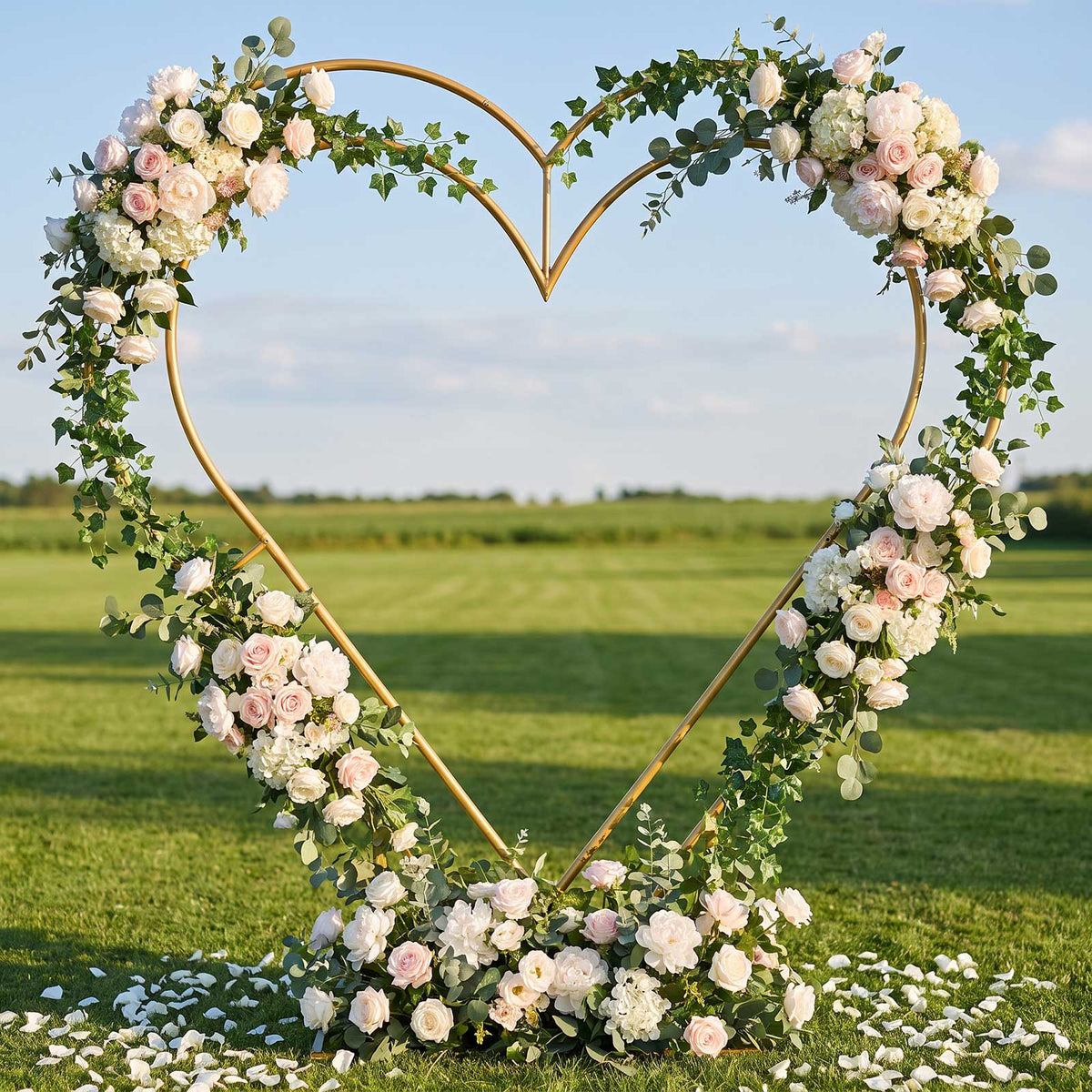 7ft Gold Double Heart Backdrop Stand – Metal Wedding Arch Frame for Balloons, Flowers & Event Décor