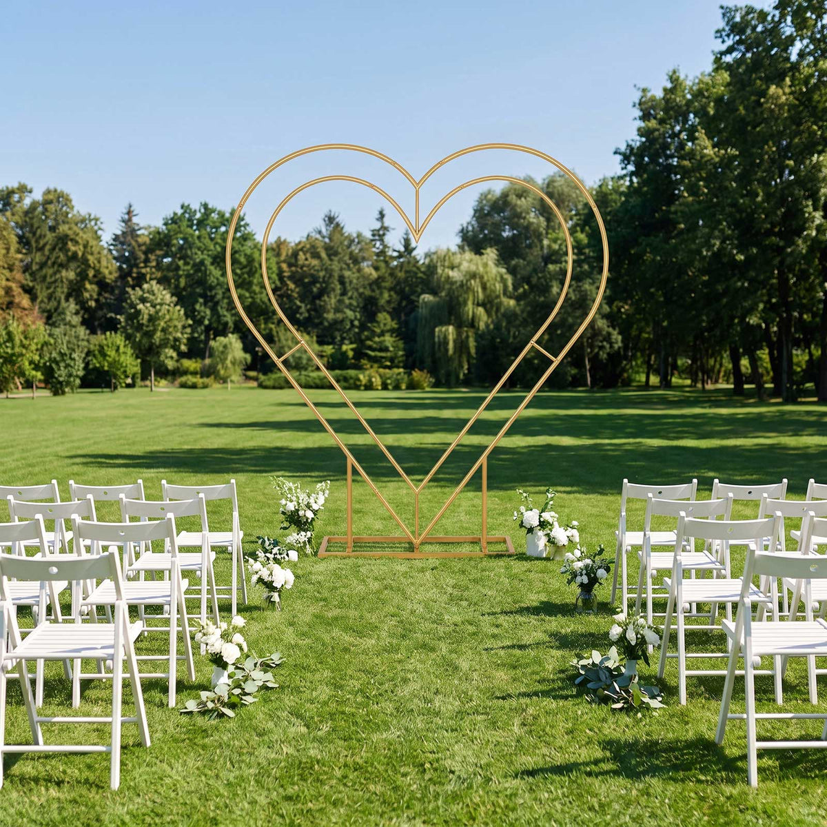 7ft Gold Double Heart Backdrop Stand – Metal Wedding Arch Frame for Balloons, Flowers & Event Décor