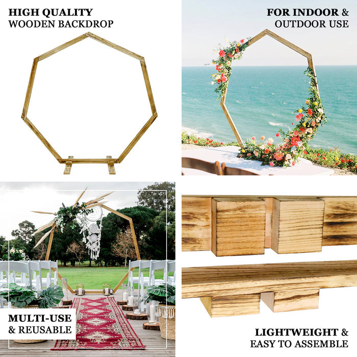 7ft Wooden Wedding Arch, Heptagonal Rustic Photography Backdrop Stand