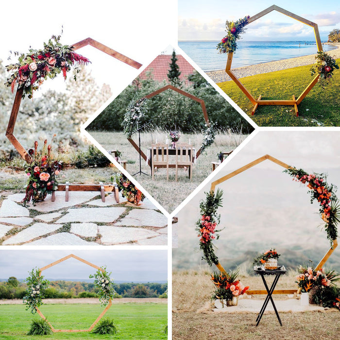 7ft Wooden Wedding Arch, Heptagonal Rustic Photography Backdrop Stand