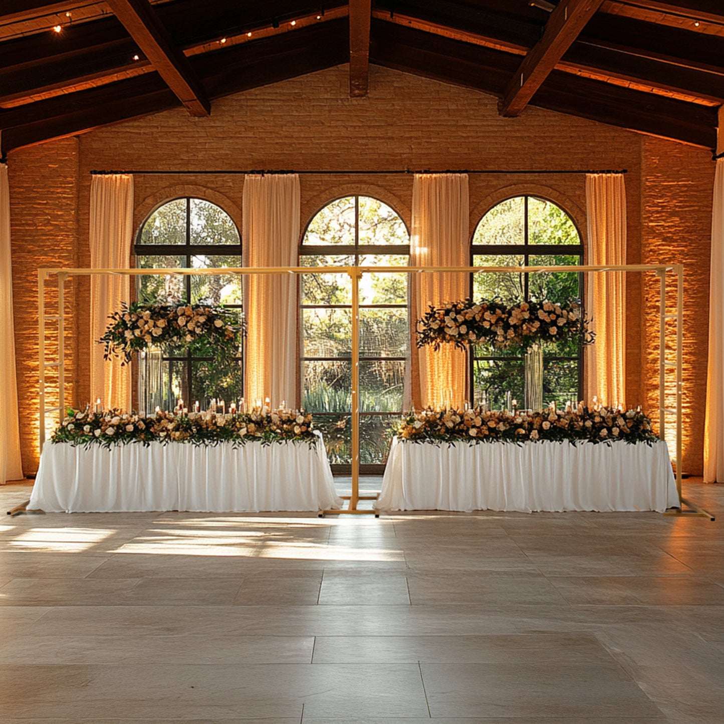 6ftx16ft Gold Rectangular Arbor - Freestanding 6' High Over the Table Stand, Backdrop Stand with Double Frame for Floral Balloon Décor