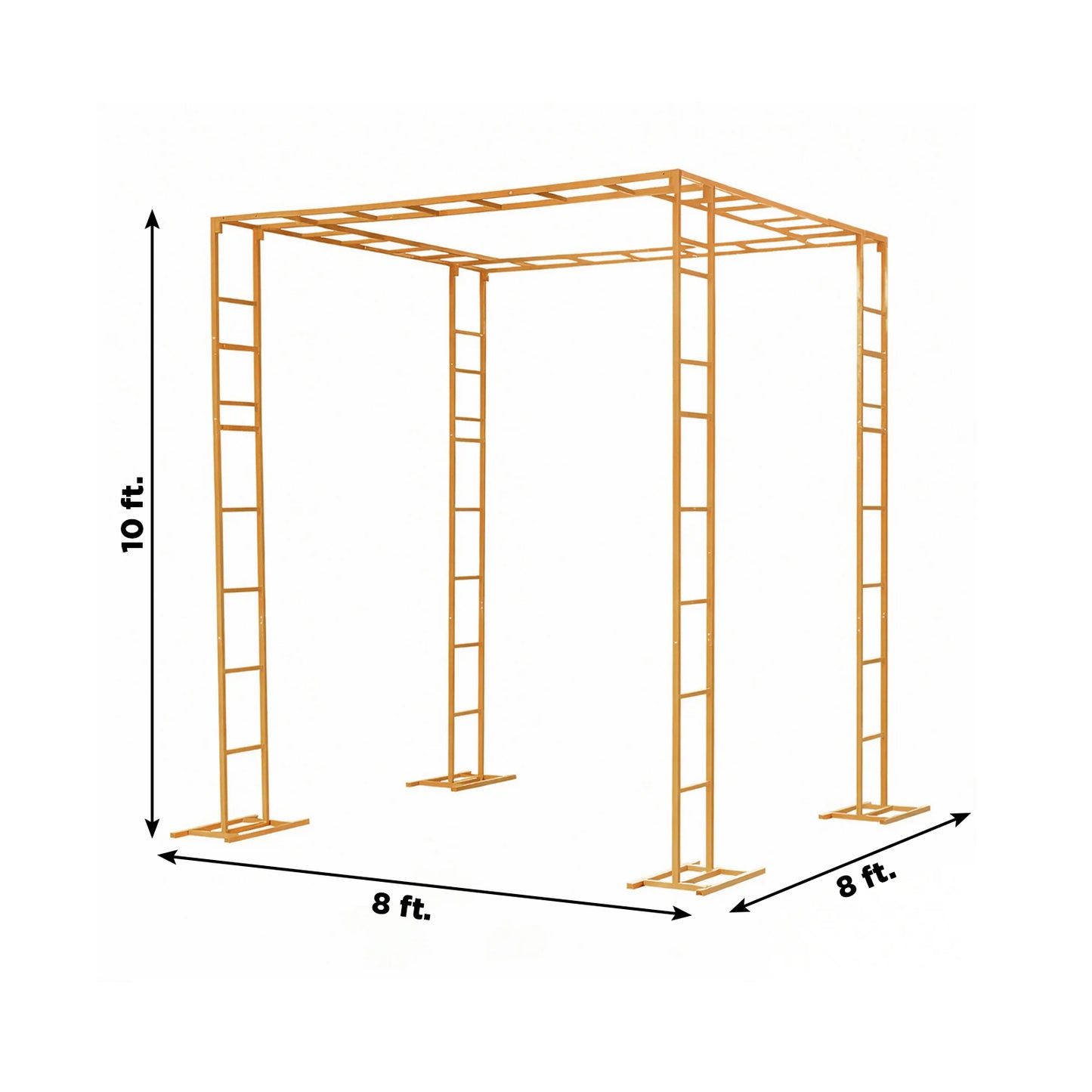 Gold metal event arch and canopy frame, 8ft x 10ft, adjustable and portable.