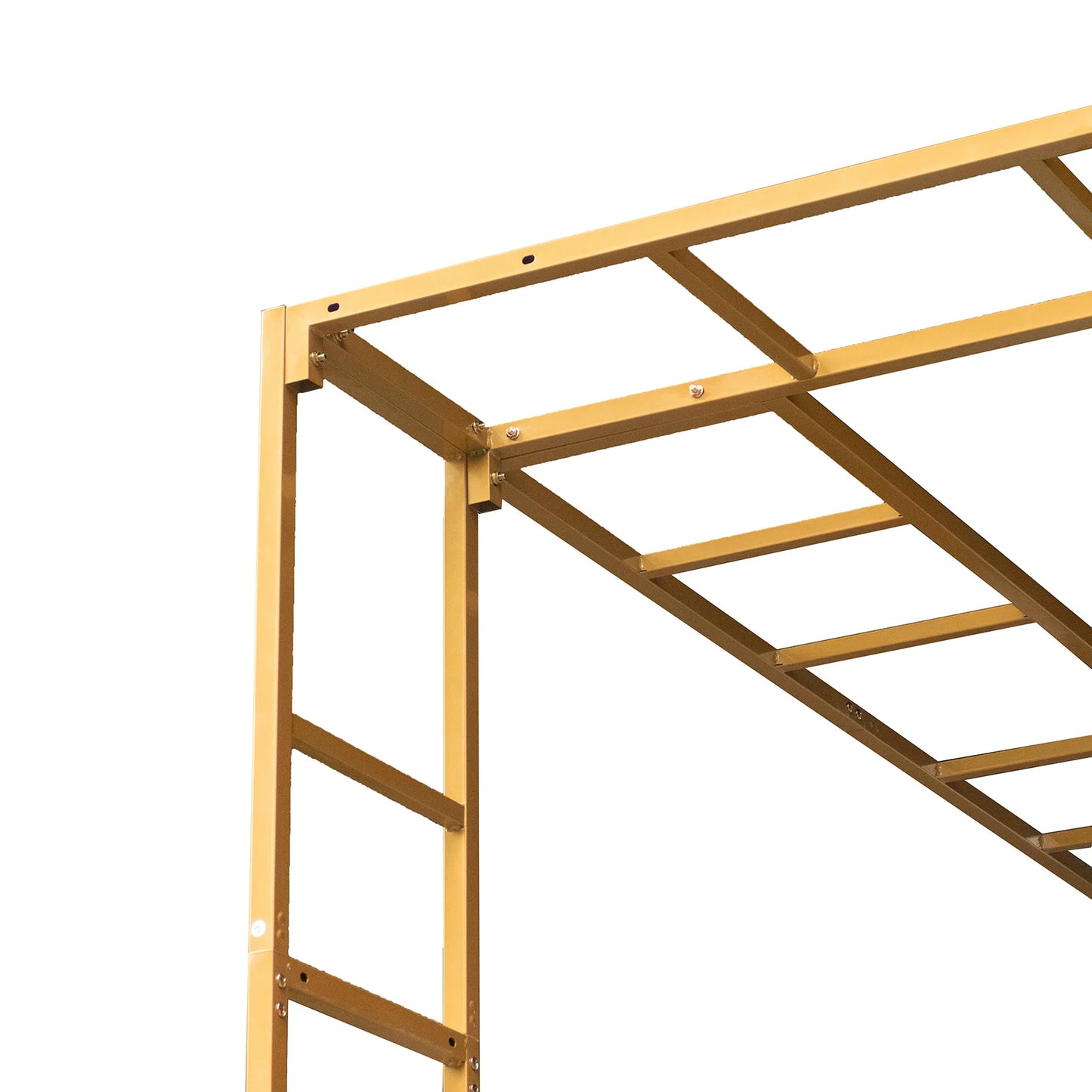 Gold metal event arch and canopy frame, height adjustable and portable.