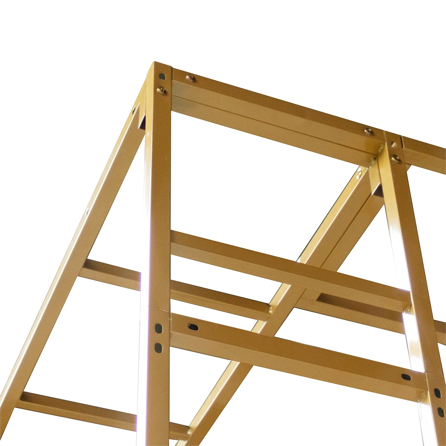 Gold metal event arch and canopy frame, heavy-duty and adjustable.