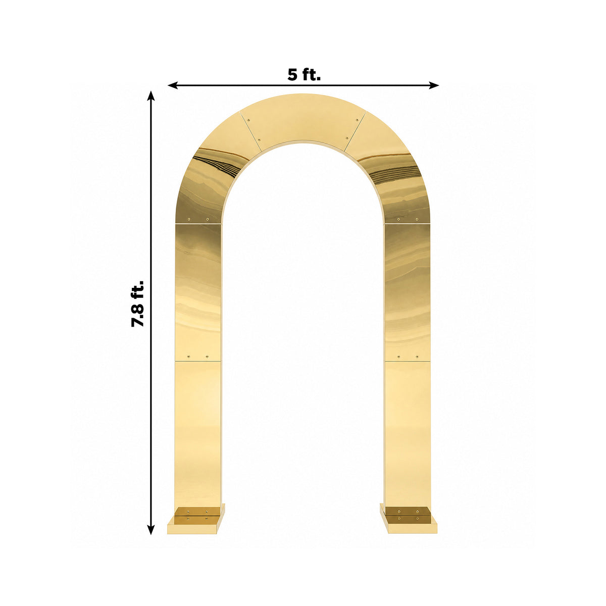 7.8ft Gold Mirror Finish Wedding Arch Backdrop Stand, Round Top Design with PVC Board Frame - Ceremo