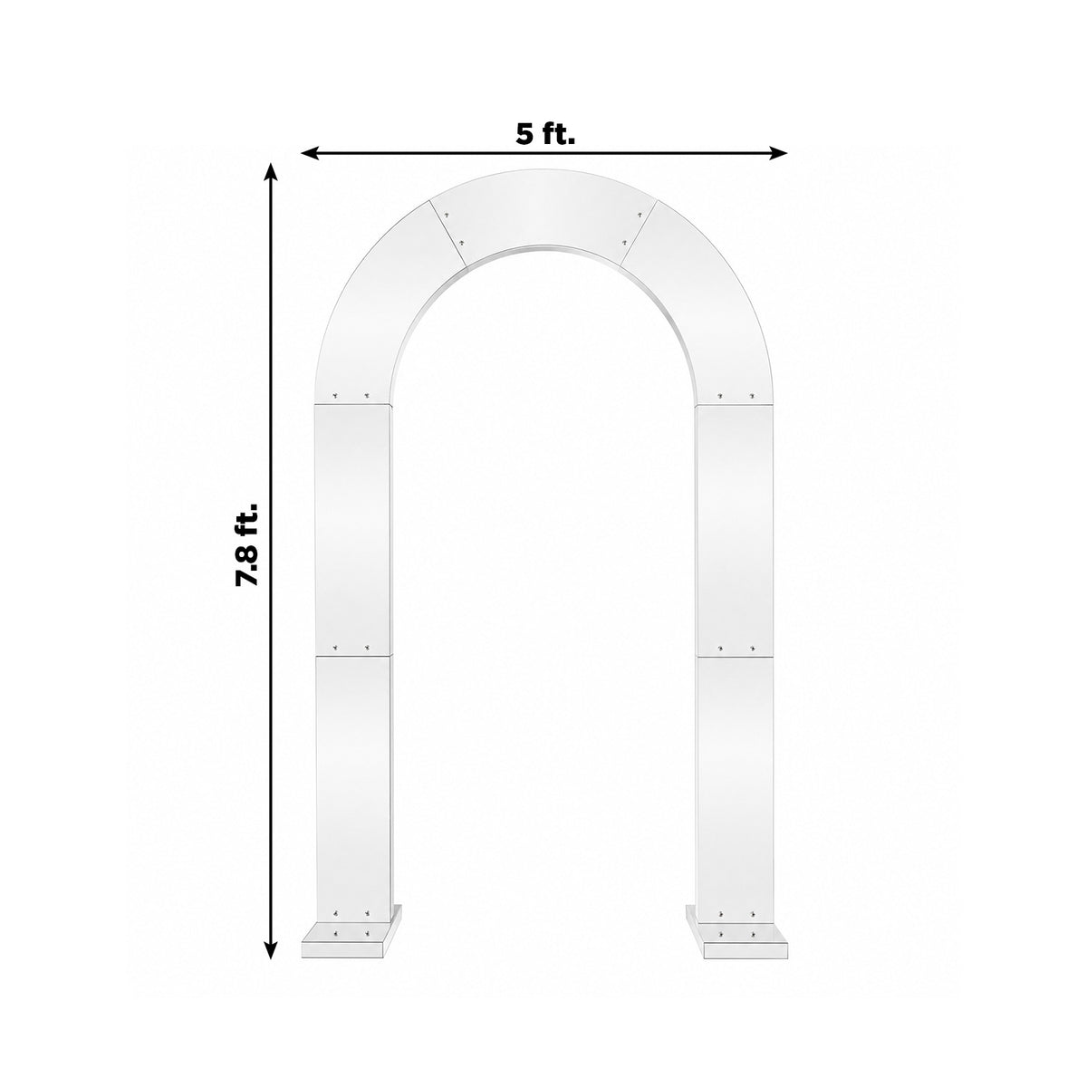 7.8ft Silver Mirror Finish Wedding Arch Backdrop Stand, Round Top Design with PVC Board Frame - Cere