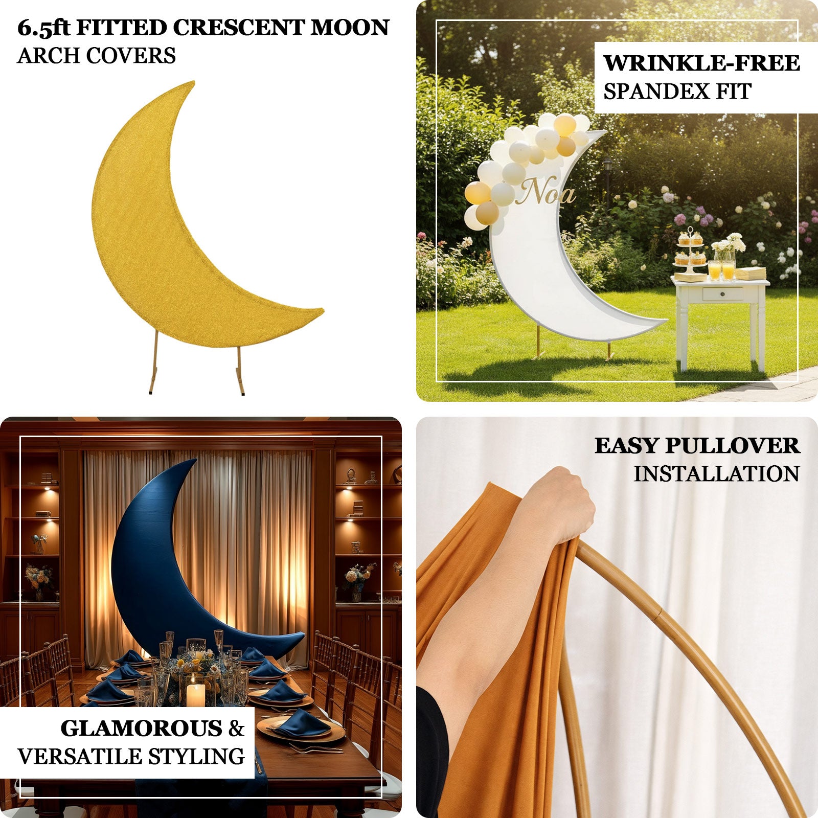 6.5ft Navy Blue Spandex Crescent Moon Backdrop Stand Cover for Weddings