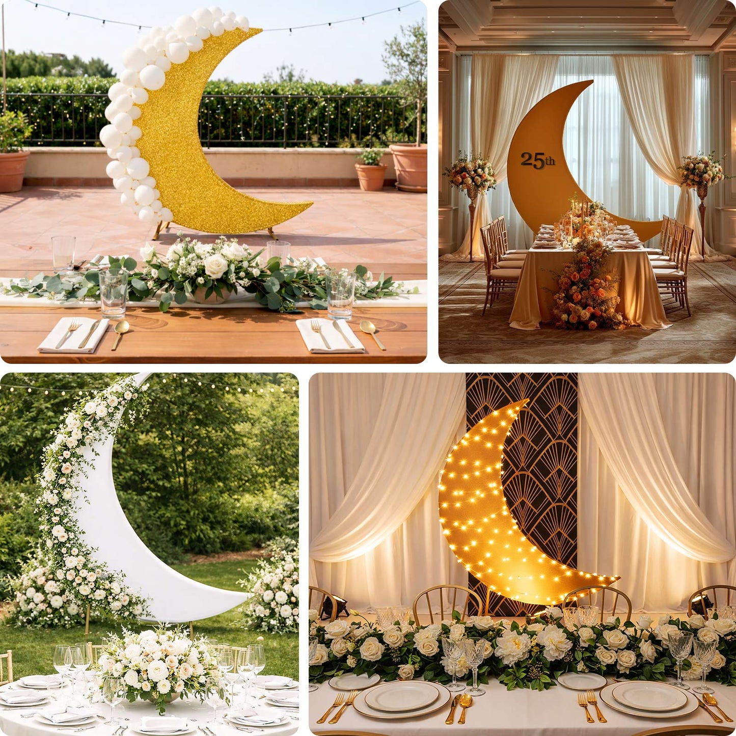 Navy blue crescent moon backdrop stand cover for weddings and events.