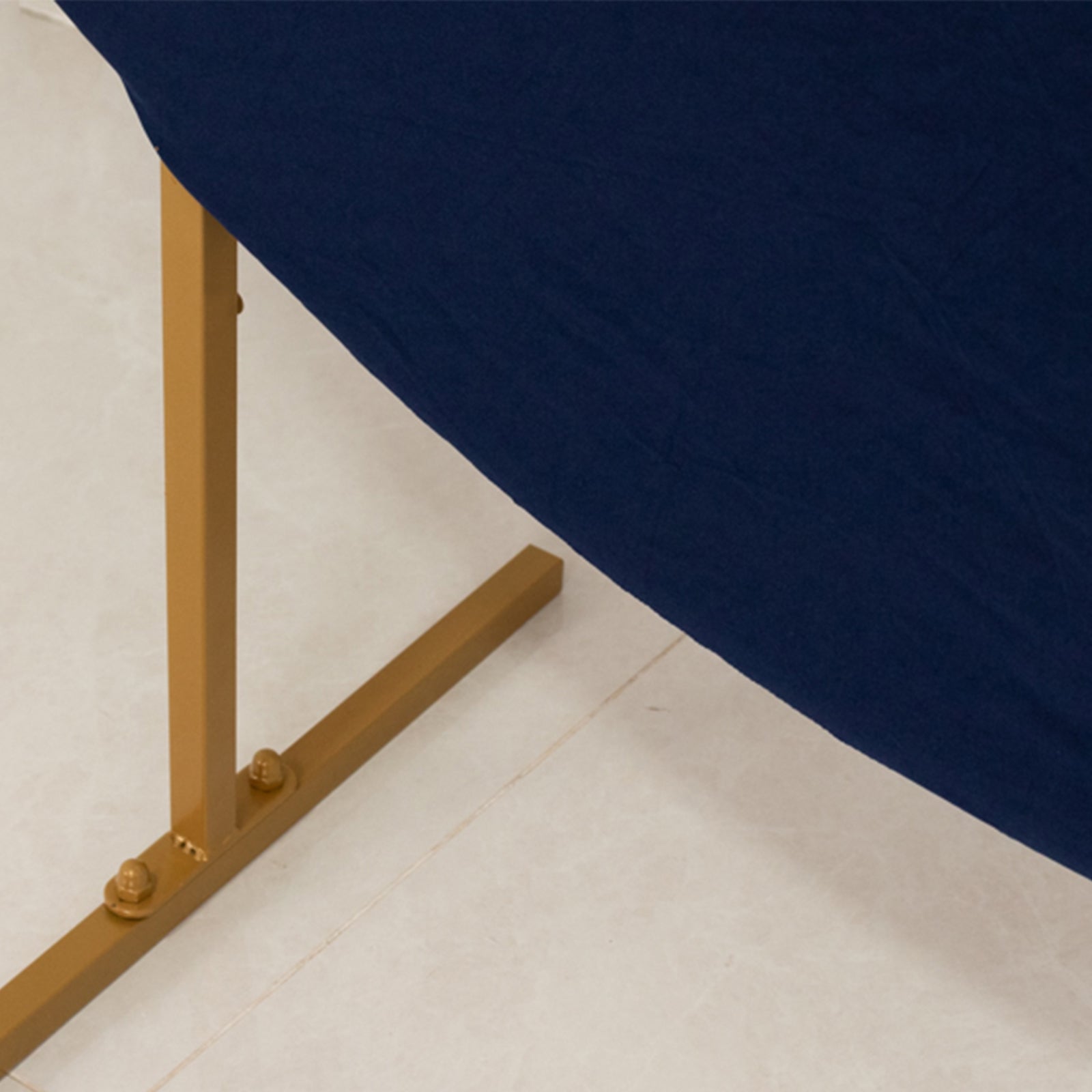 Navy blue spandex crescent moon backdrop stand cover for weddings.