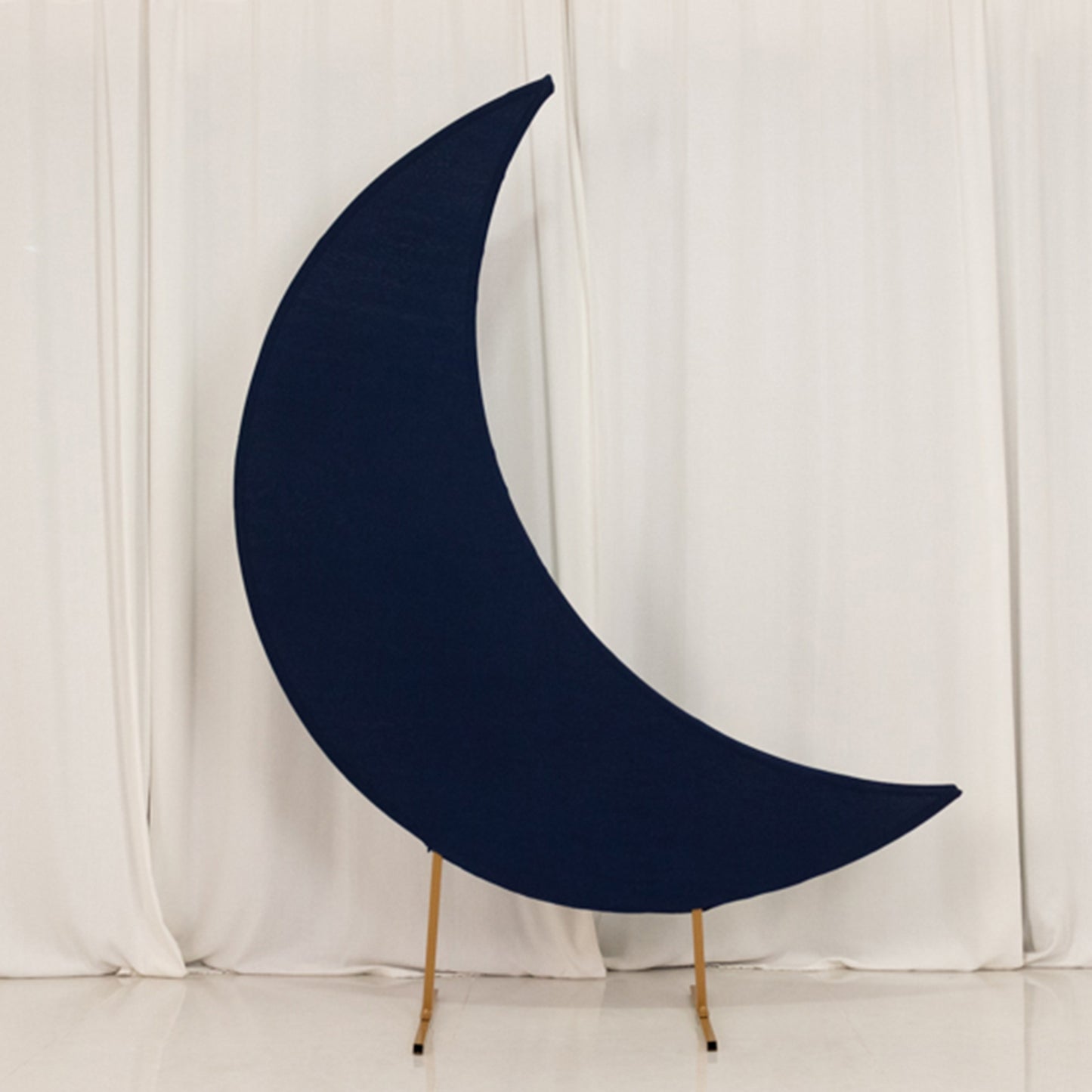 Navy blue crescent moon backdrop stand cover for weddings.