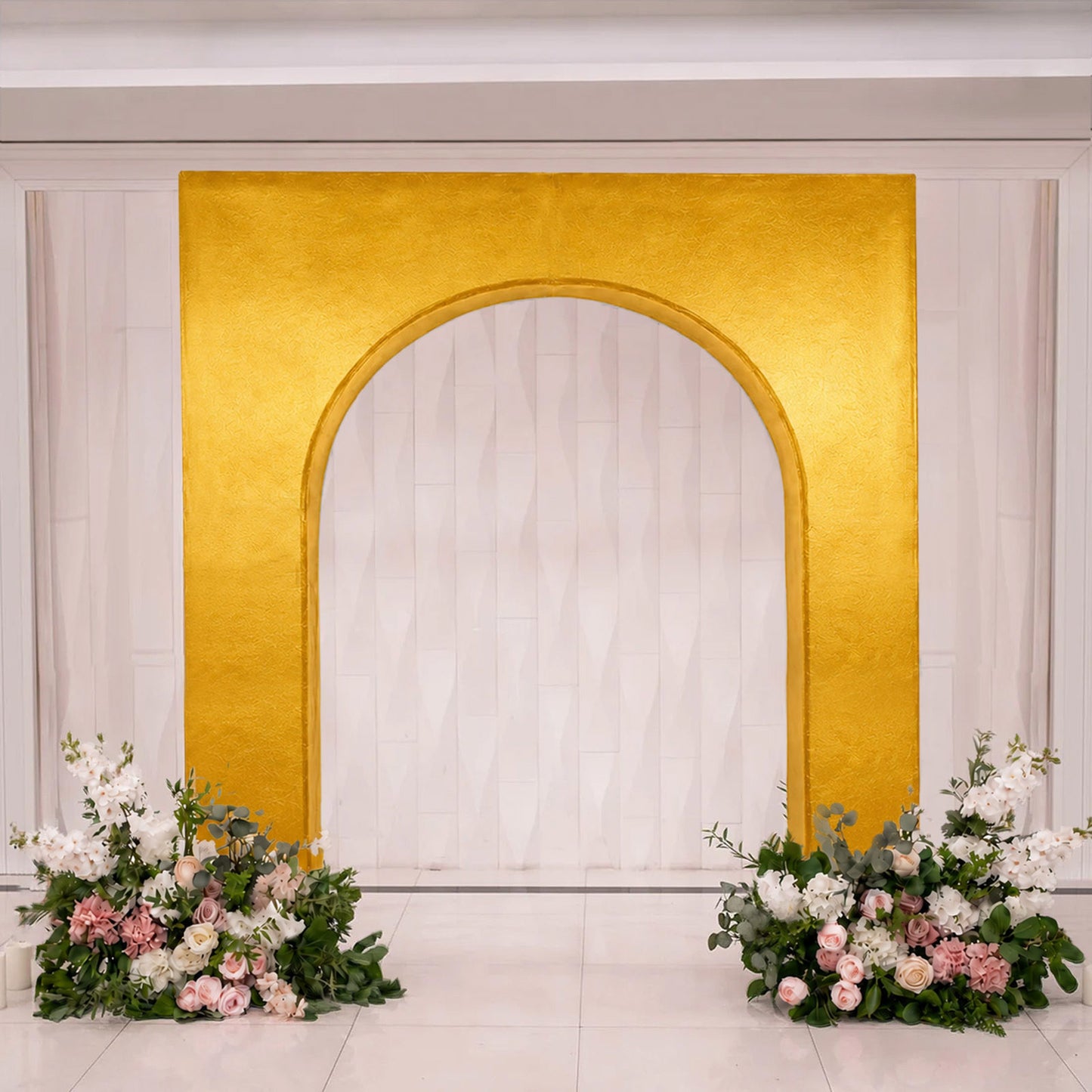 7ft Gold Metallic Spandex Backdrop Stand Cover for Arc de Triomphe Stand, Stretch Fitted Floral Ball