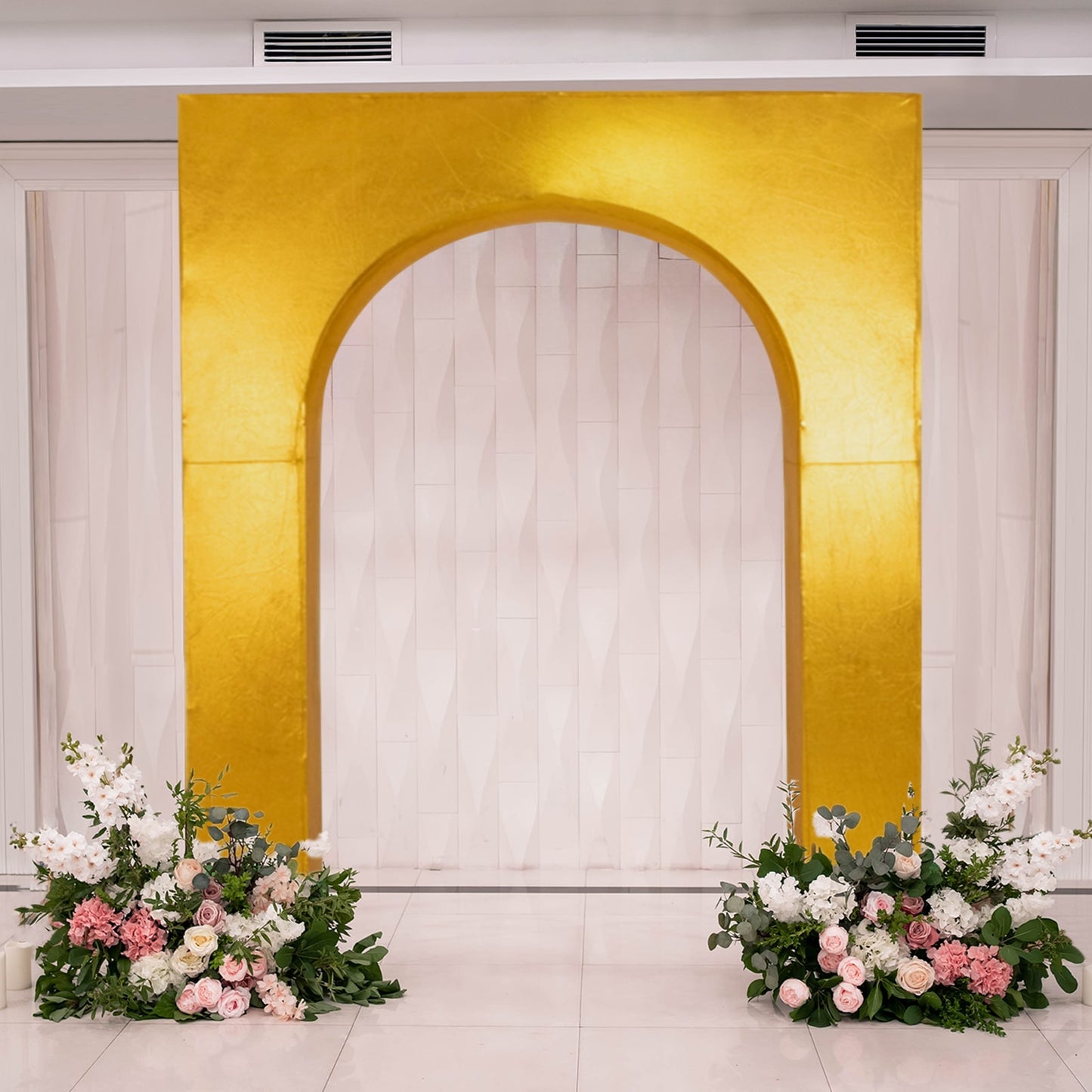 7ft Gold Metallic Spandex Backdrop Stand Cover for Arc de Triomphe Stand, Stretch Fitted Floral Balloon Frame Wedding Arch Cover