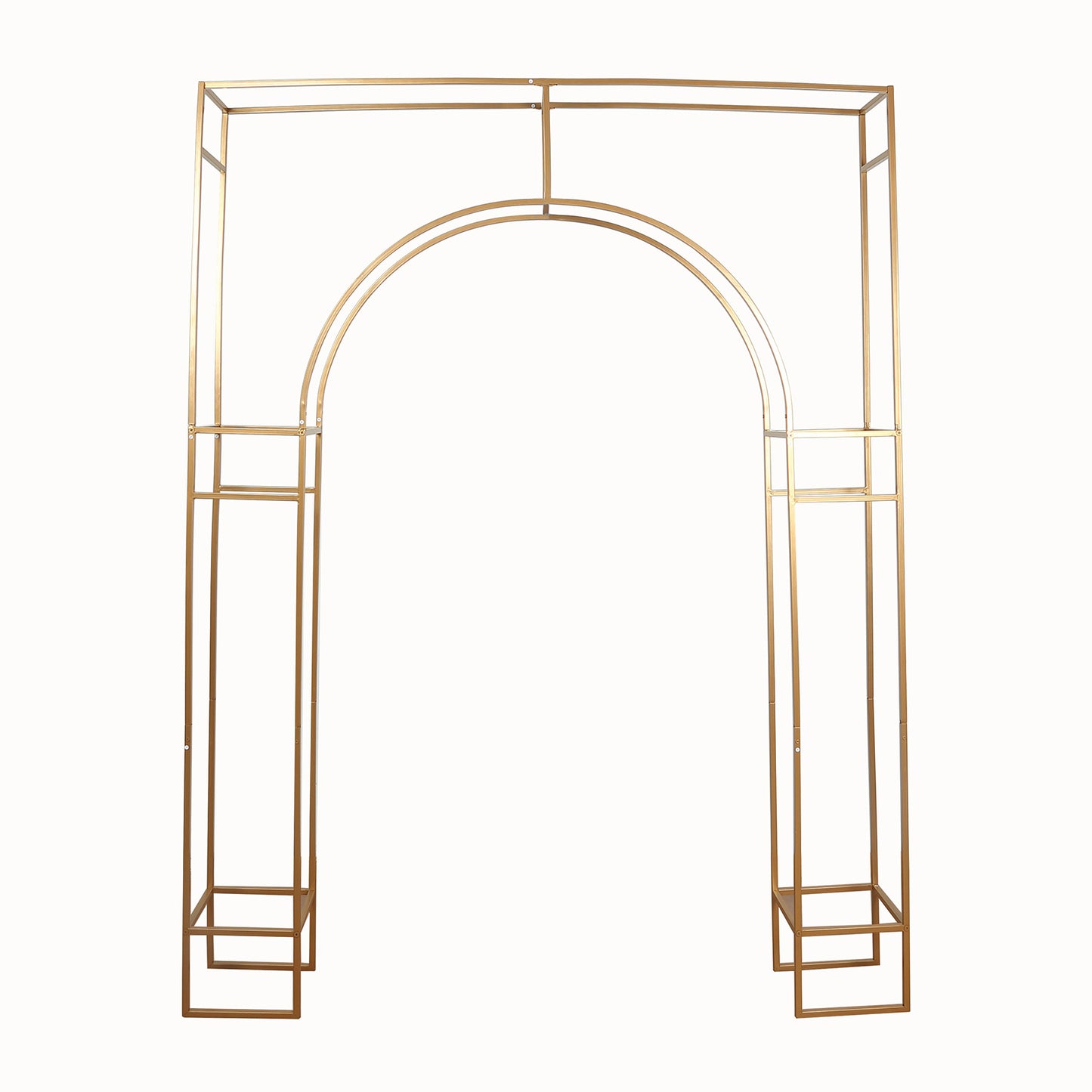 7ft Heavy Duty Gold Metal Rectangular Wedding Arch in Arc de Triomphe Style, 3D Floral Balloon Frame Backdrop Stand