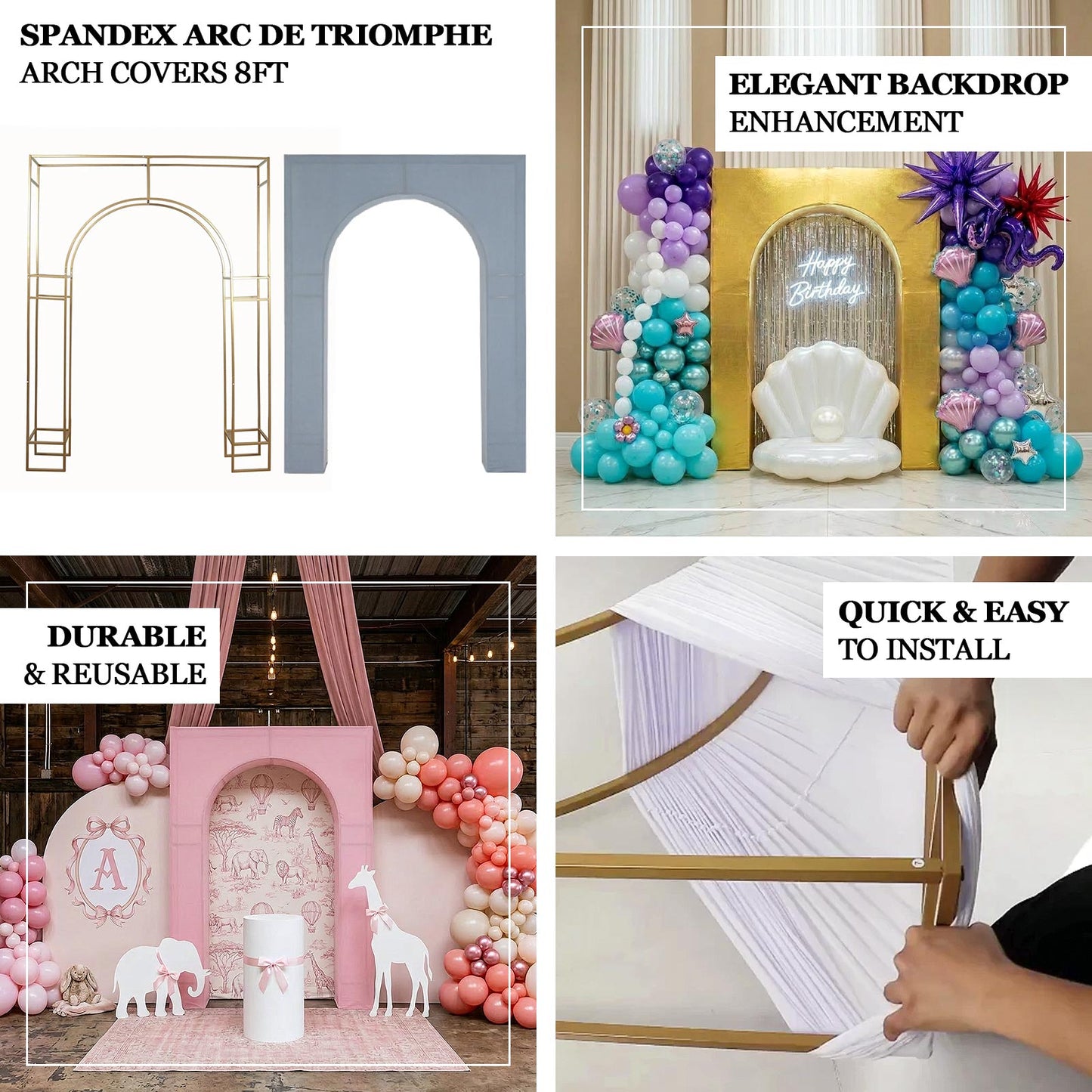 7ft Black Spandex Backdrop Stand Cover for Arc de Triomphe Stand, Stretch Fitted Floral Balloon Fram