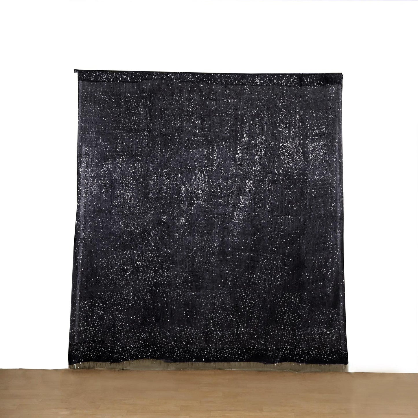 8ft black metallic fringe shag event drapery panel backdrop curtain
