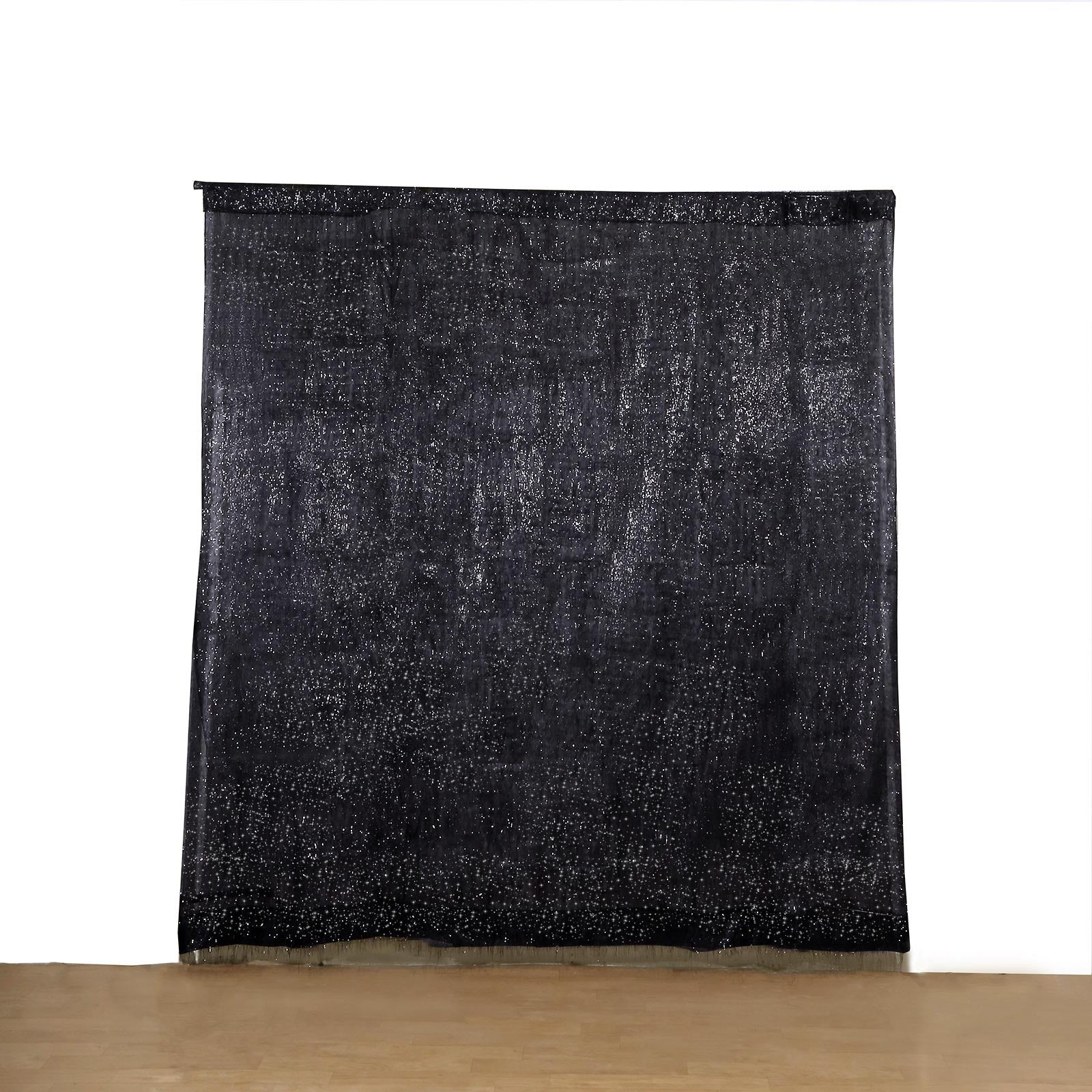 8ft black metallic fringe shag event drapery panel backdrop curtain