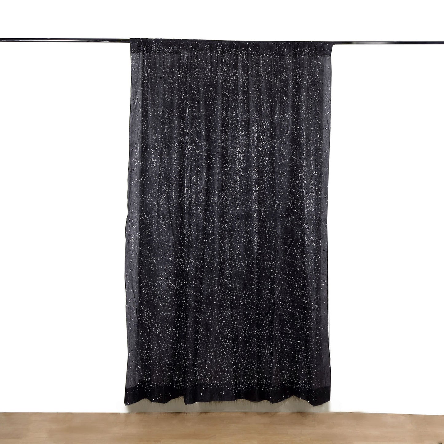 8ft black metallic fringe shag event drapery panel backdrop curtain