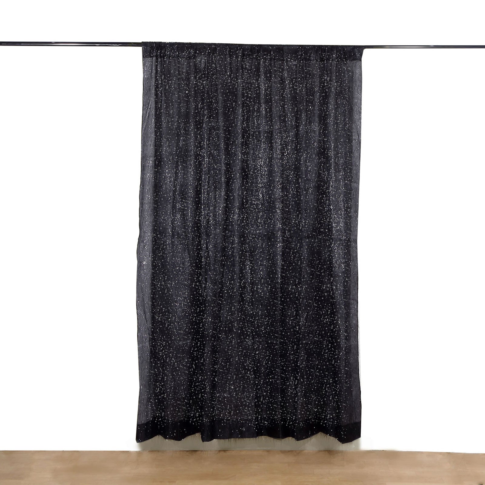 8ft black metallic fringe shag event drapery panel backdrop curtain
