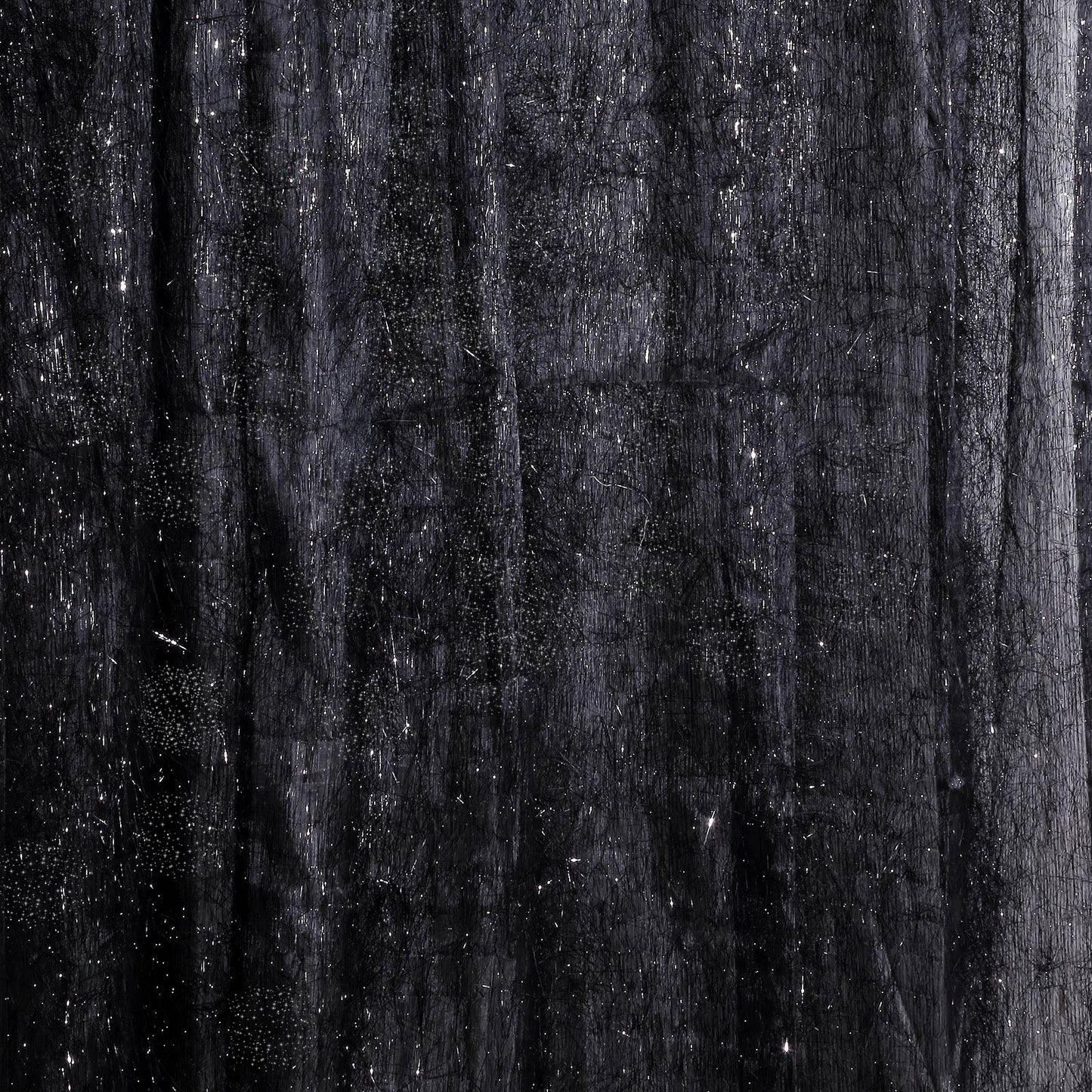 8ft black metallic fringe shag backdrop curtain panel with shimmery tinsel.