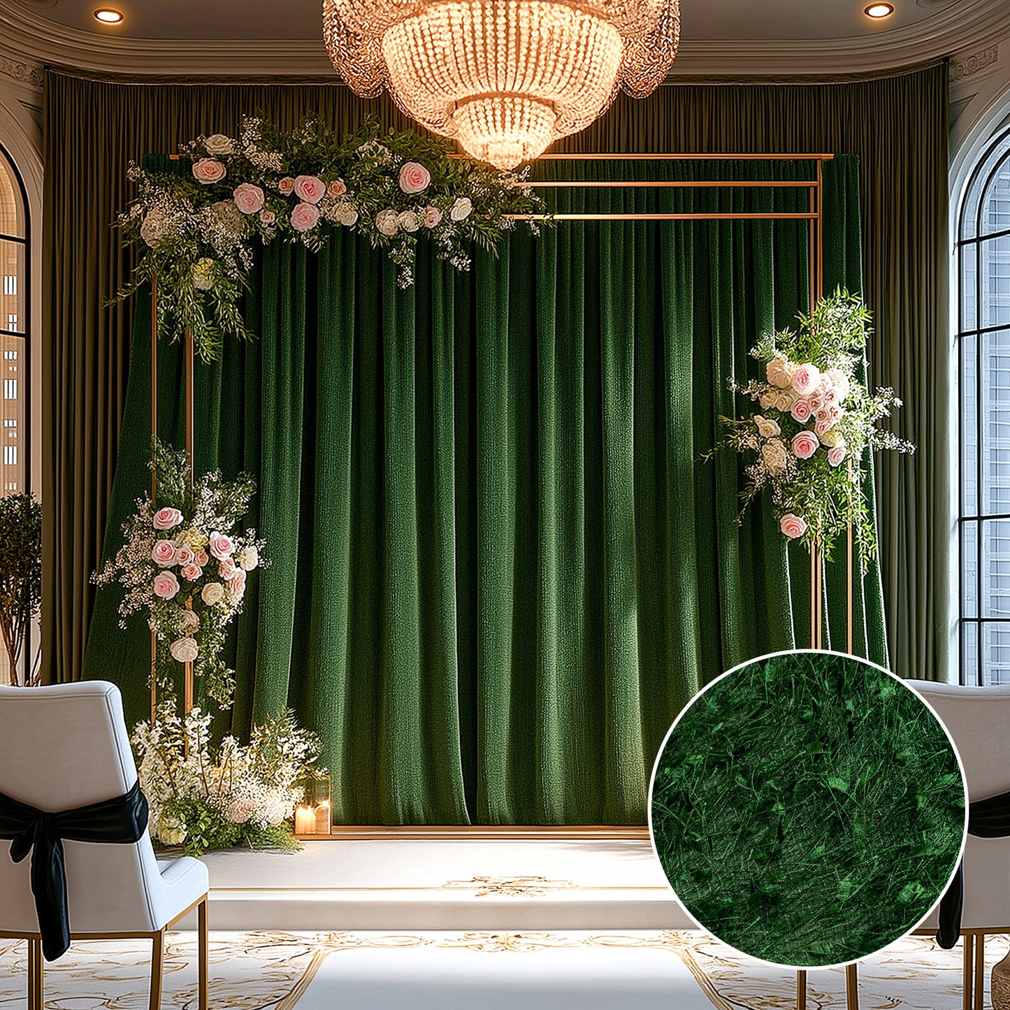 5ftx10ft Green Fringe Shag Polyester Wedding Drapery Panel, Minky Fabric Photo Backdrop Curtain