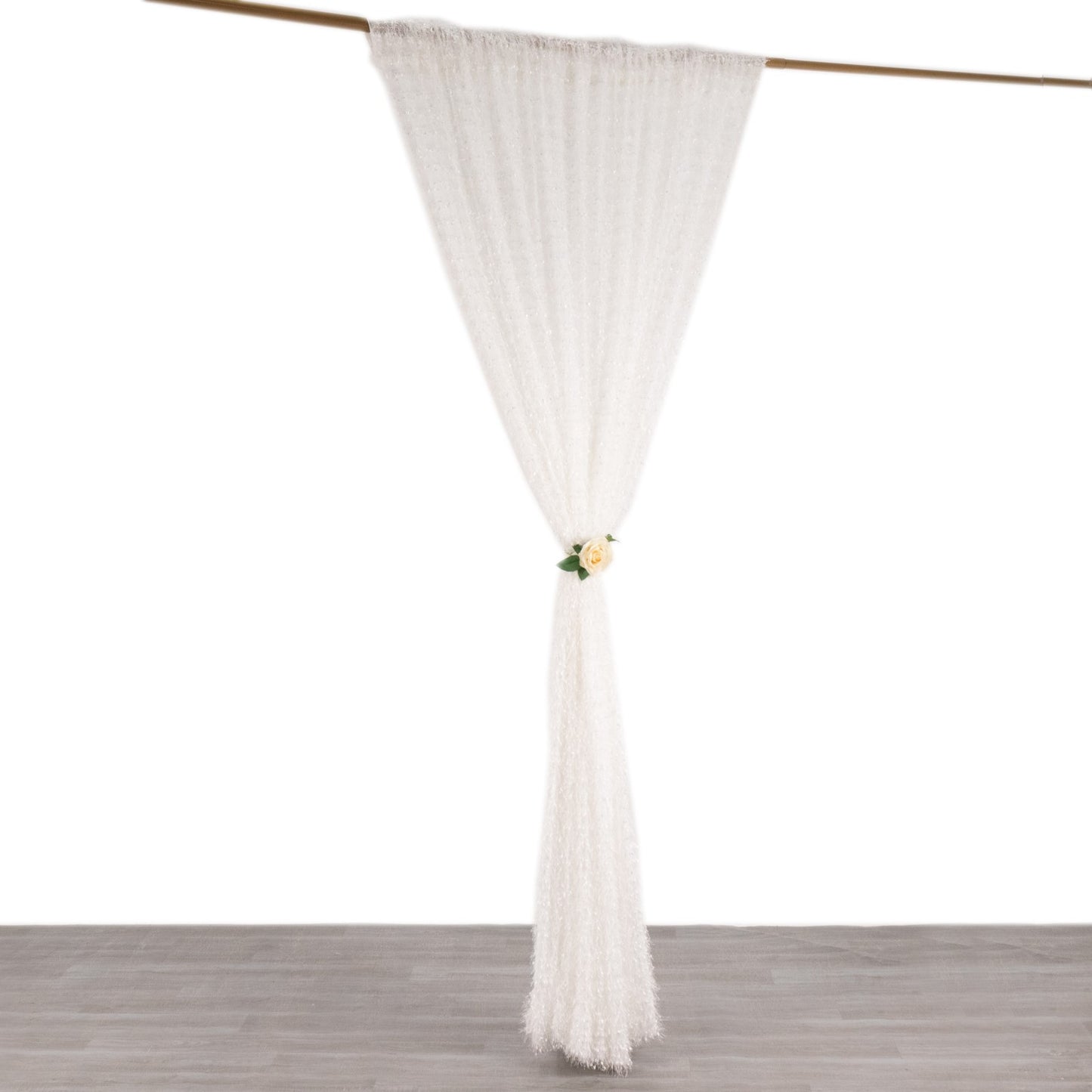 8ftx8ft White Fringe Shag Polyester Wedding Drapery Panel, Minky Fabric Photo Backdrop Curtain