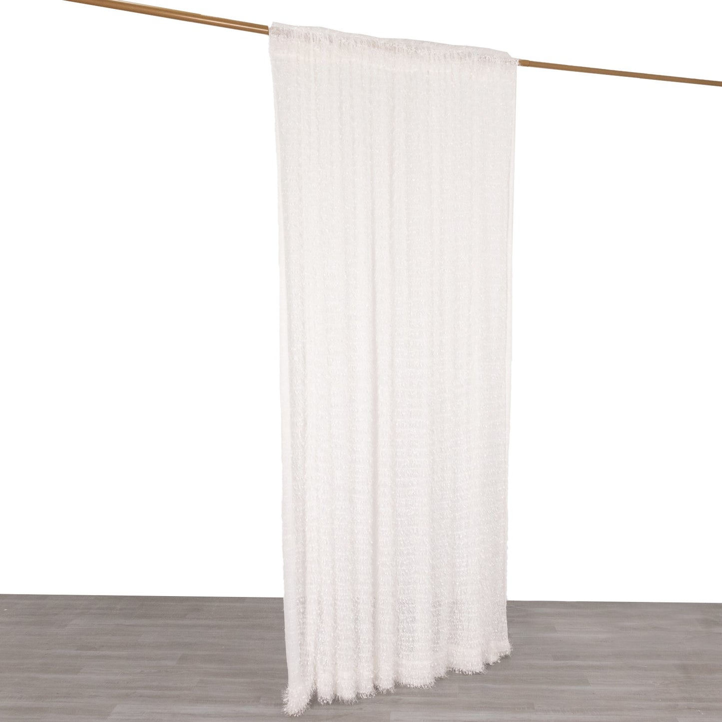 8ftx8ft White Fringe Shag Polyester Wedding Drapery Panel, Minky Fabric Photo Backdrop Curtain
