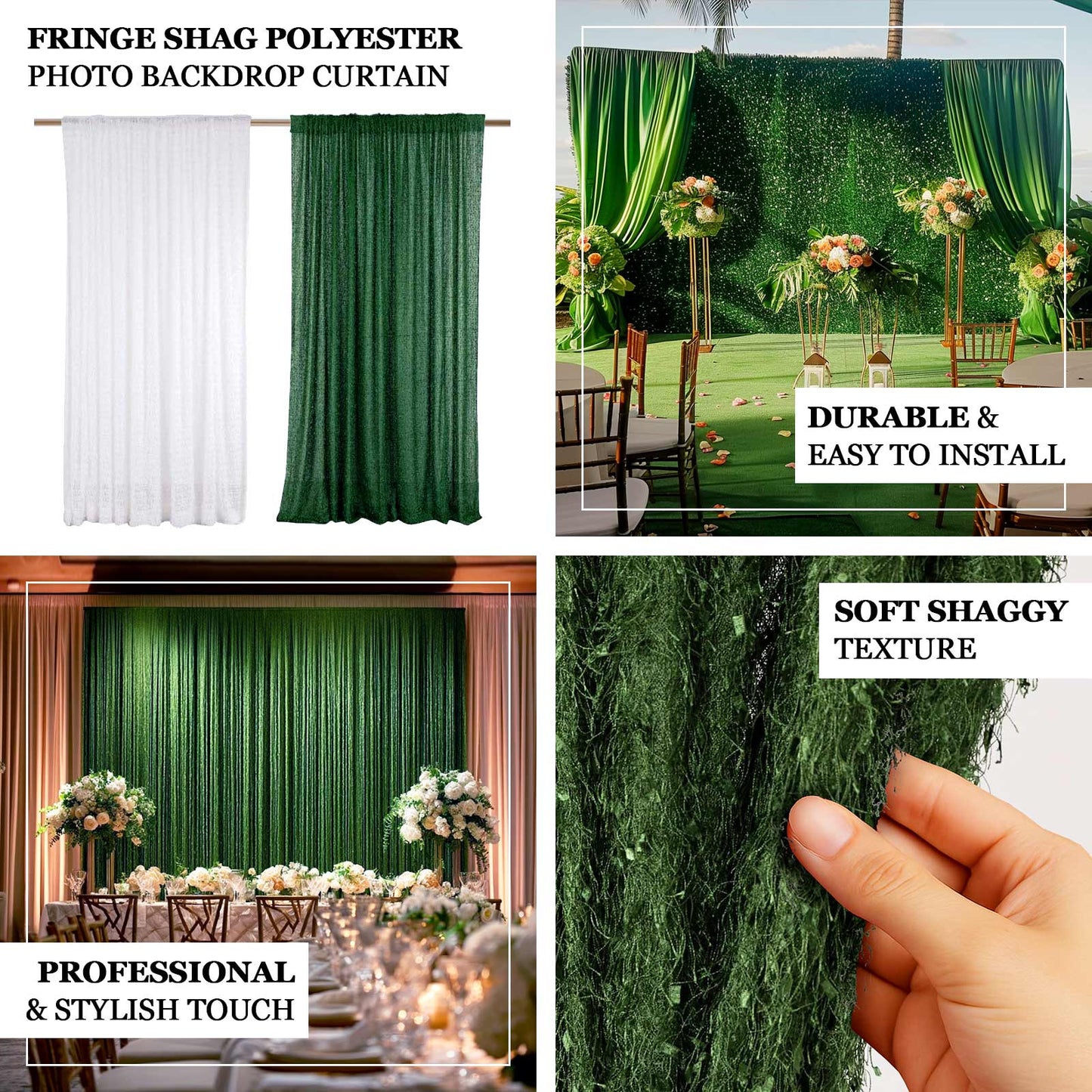 8ftx8ft White Fringe Shag Polyester Wedding Drapery Panel, Minky Fabric Photo Backdrop Curtain