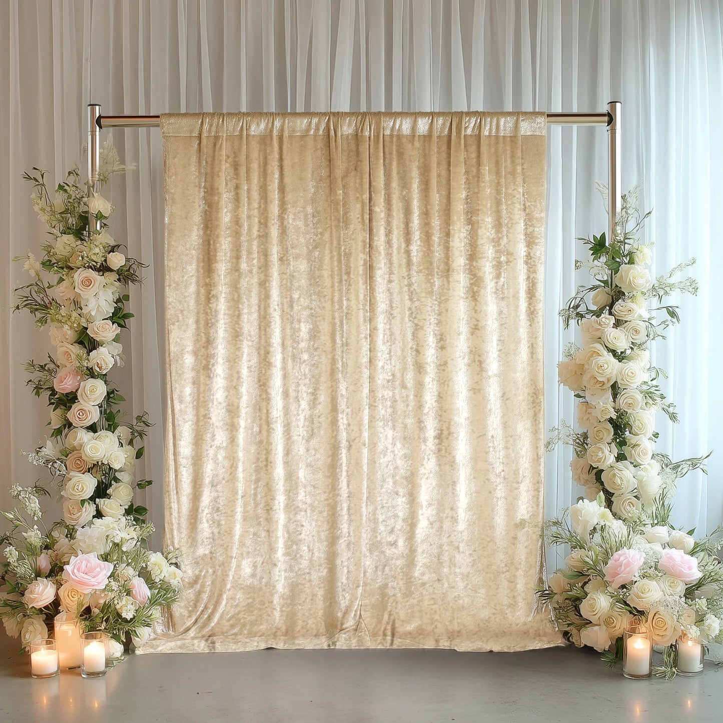 Beige Crushed Velvet Backdrop Curtain – 5ft x 10ft Event Drape with Rod Pocket, Privacy Panel for Photo Booths & Events