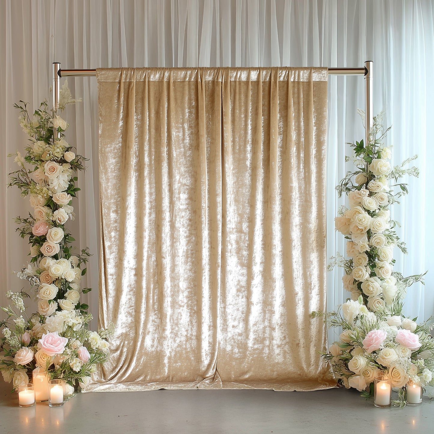 Beige Crushed Velvet Backdrop Curtain – 5ft x 10ft Event Drape with Rod Pocket, Privacy Panel for Photo Booths & Events