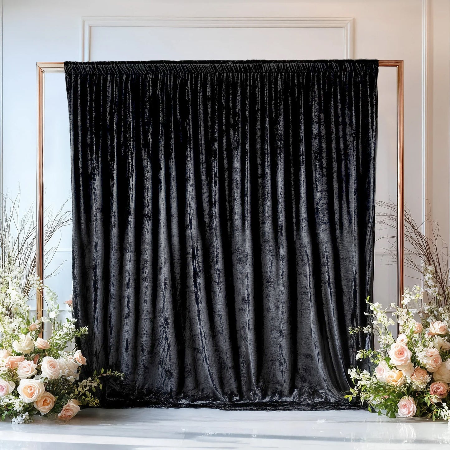 Black Crushed Velvet Backdrop Curtain – 5ft x 10ft Event Drape with Rod Pocket, Privacy Panel for Photo Booths & Events