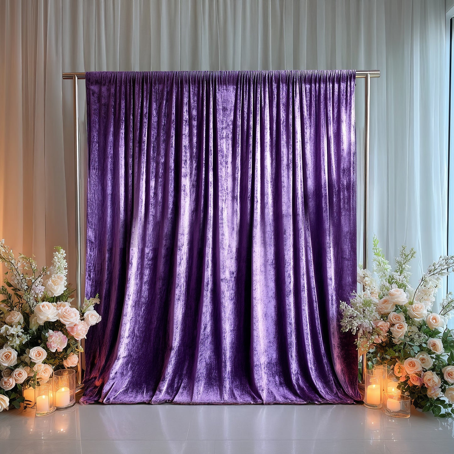 Purple Crushed Velvet Backdrop Curtain – 5ft x 10ft Event Drape with Rod Pocket, Privacy Panel for Photo Booths & Events